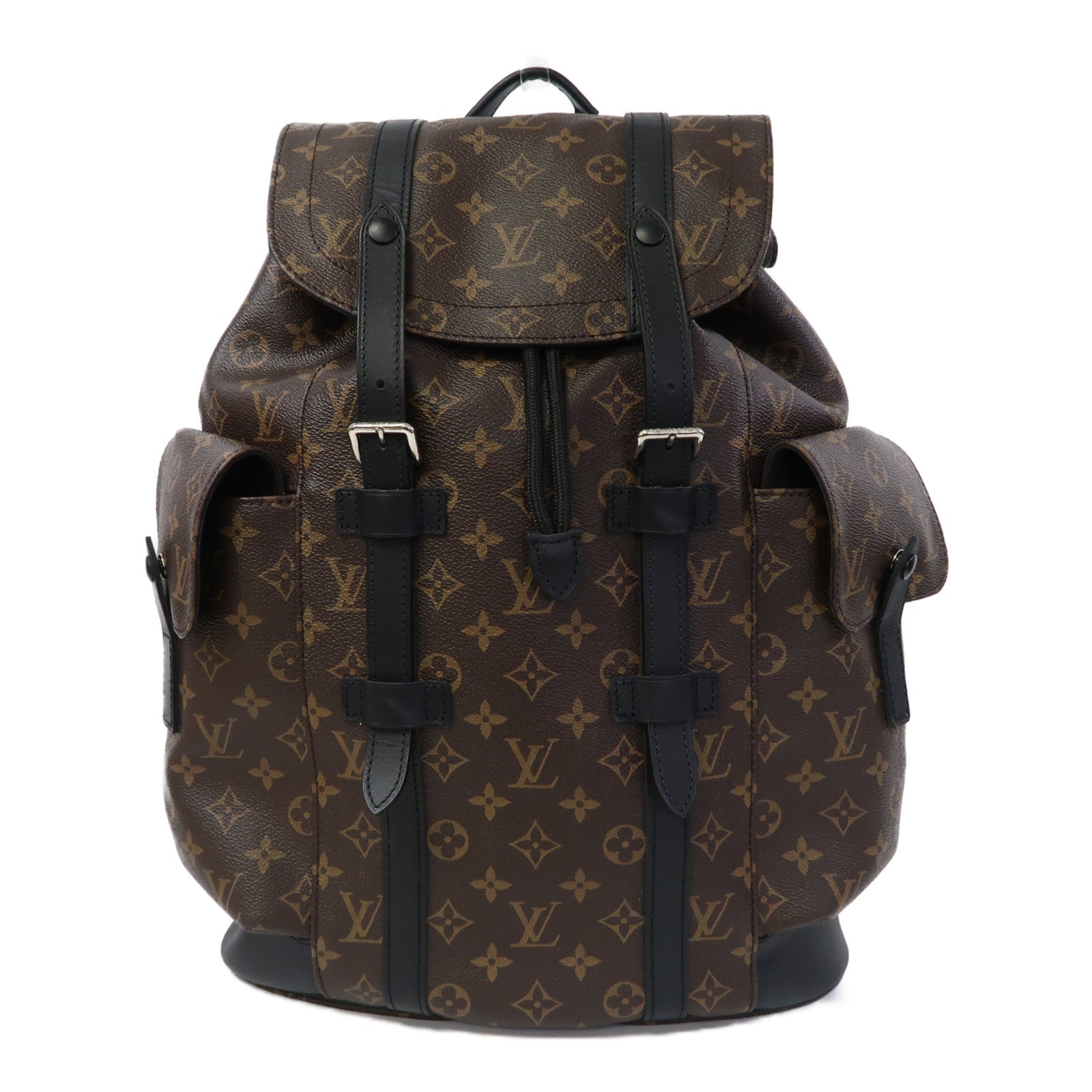 LOUIS VUITTON Monogram Macassar Christopher MM銀扣背包啡色