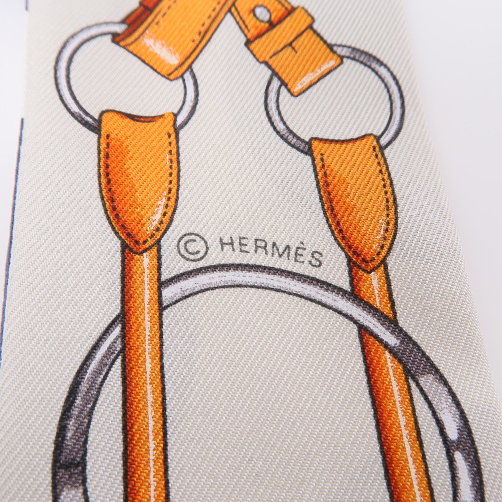 HERMES Twilly Scarf Scarves Silk Navy White Beige Orange