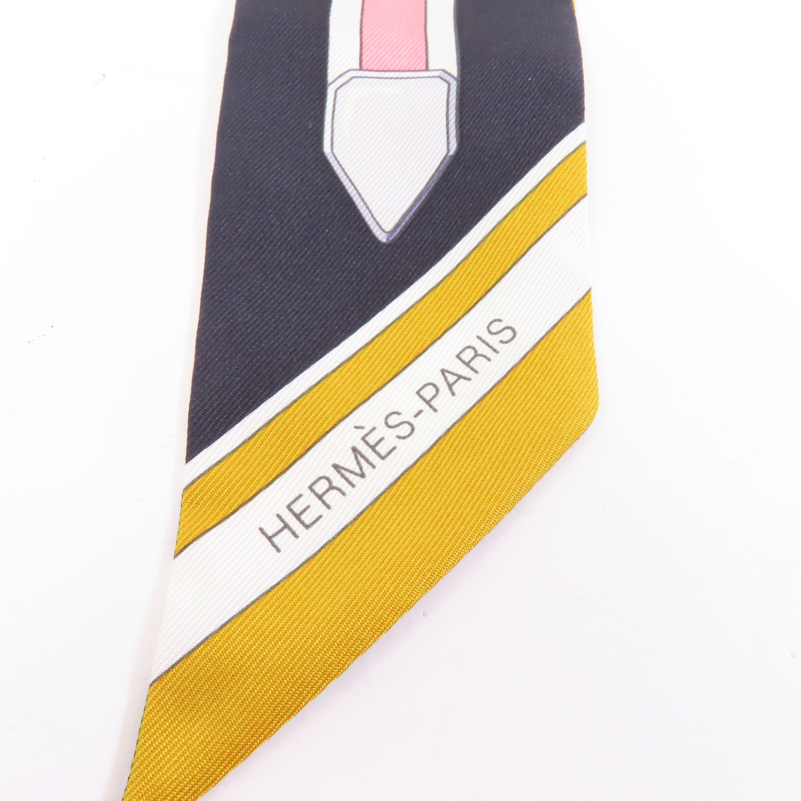 HERMES 絲質Twilly絲巾黑色/黃色