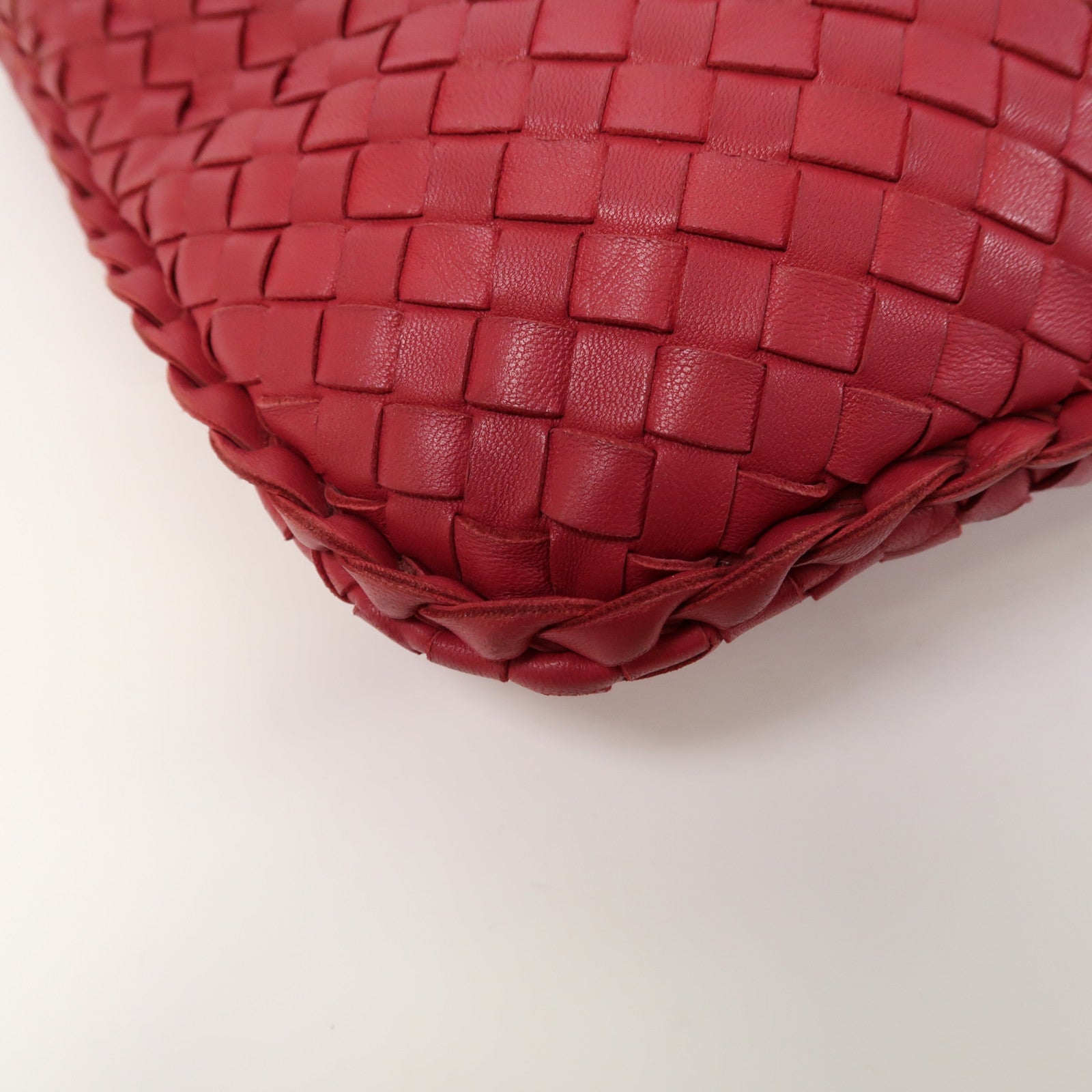 BOTTEGA VENETA 織紋羊皮皮革Handbag金扣手挽袋紅色