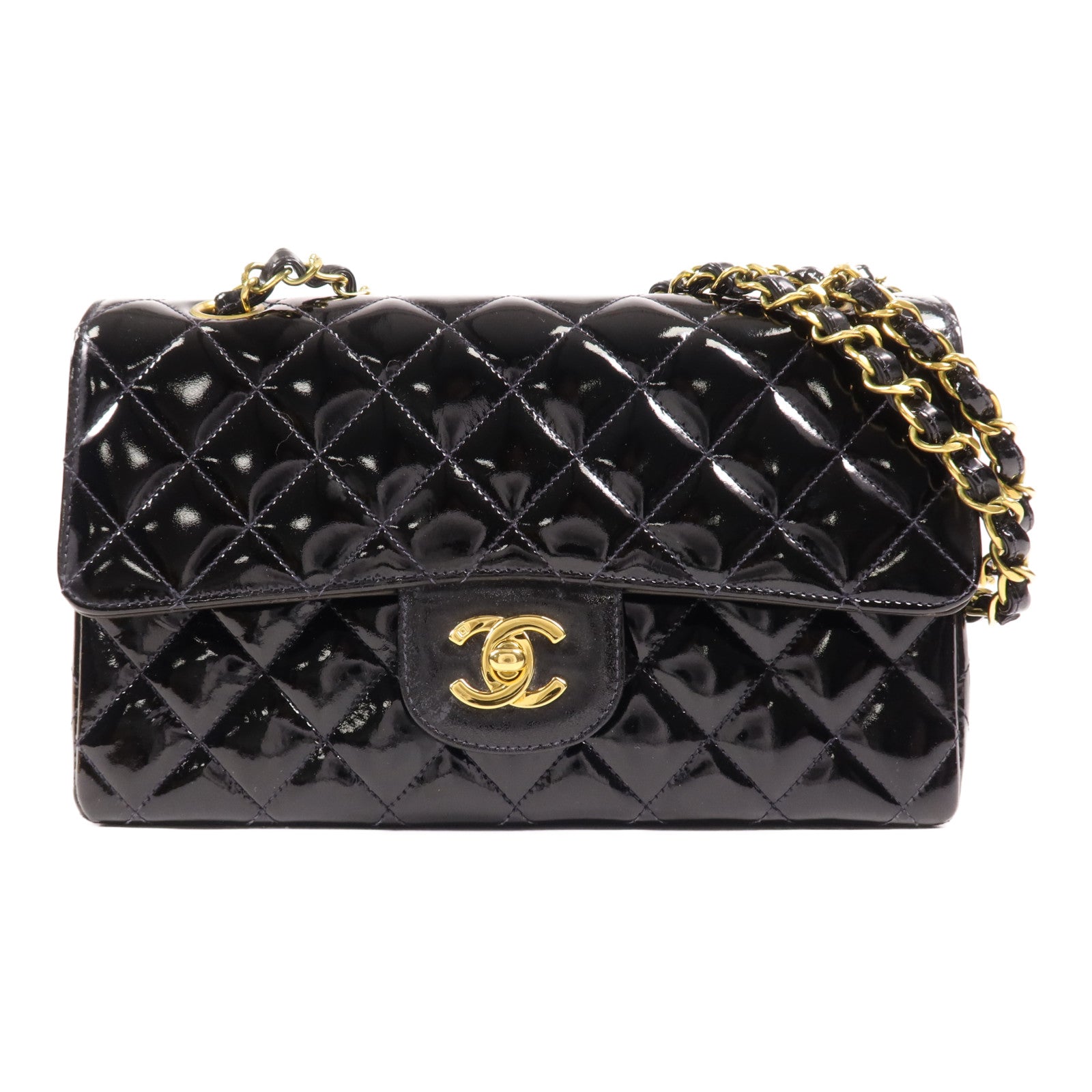 CHANEL 漆皮皮革Classic 23金扣鏈帶肩背袋