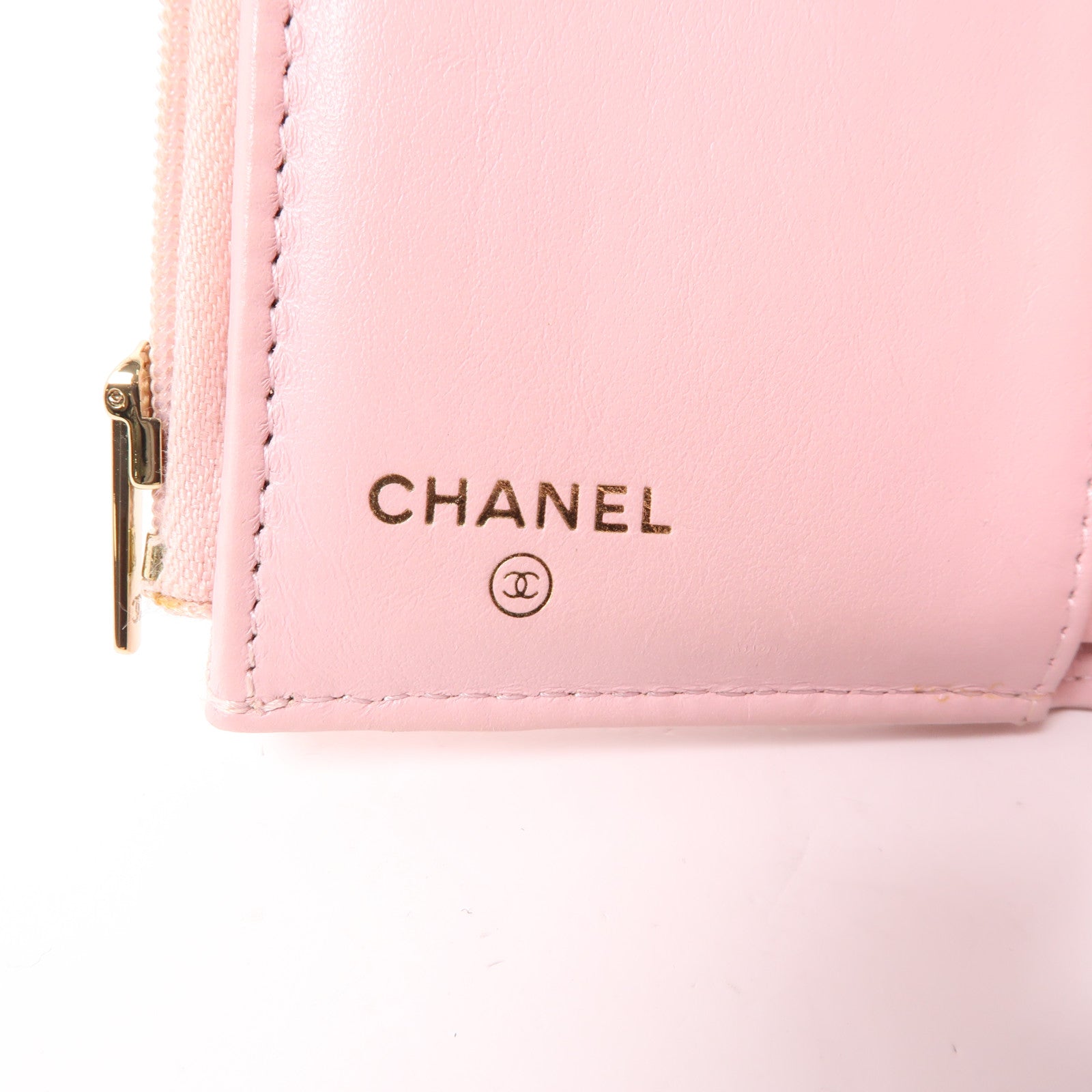 CHANEL 牛皮皮革Wallet金扣錢包粉紅色