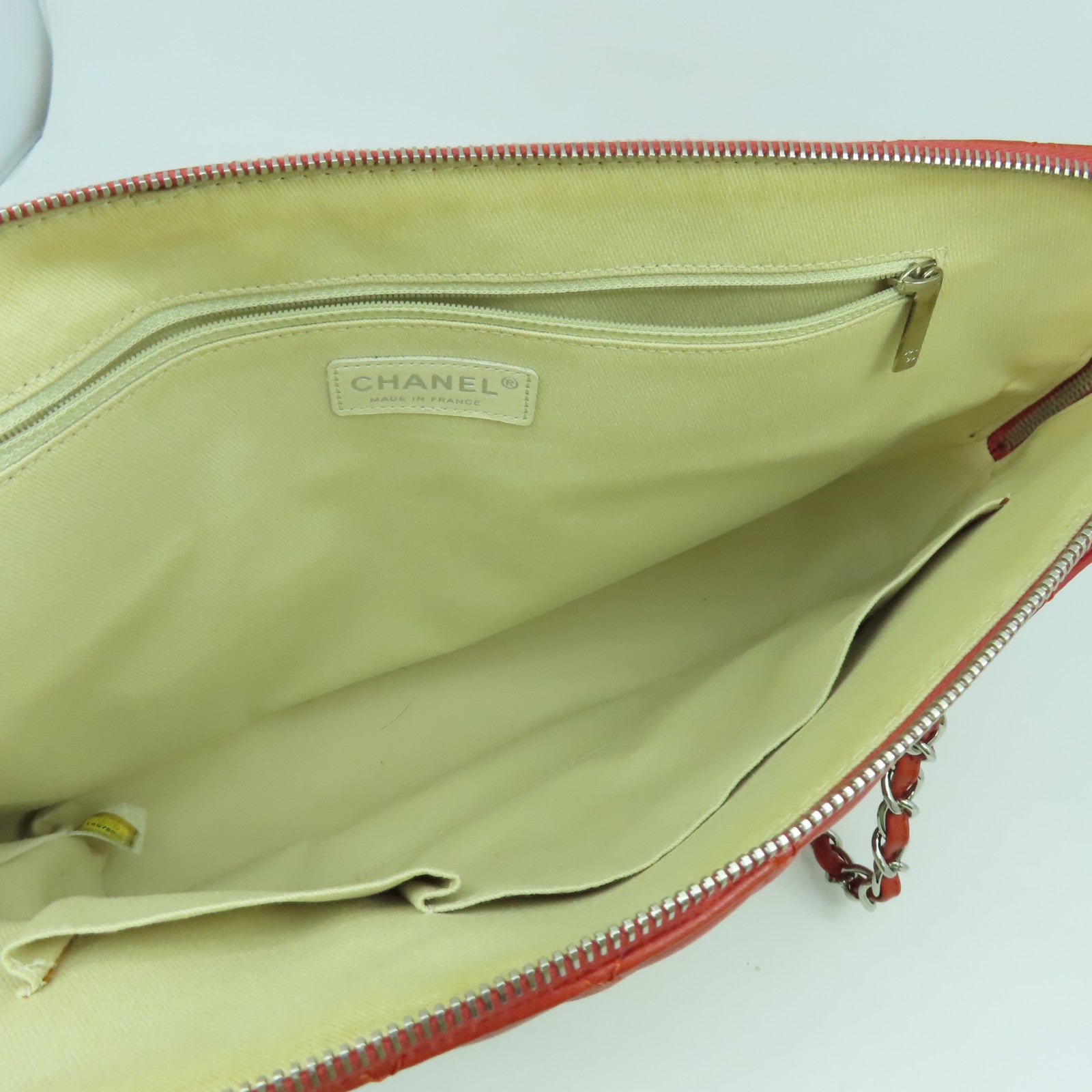 CHANEL 【清倉大減價】菱格皮革Chain Shoulder Bag銀扣鏈帶肩背袋紅色