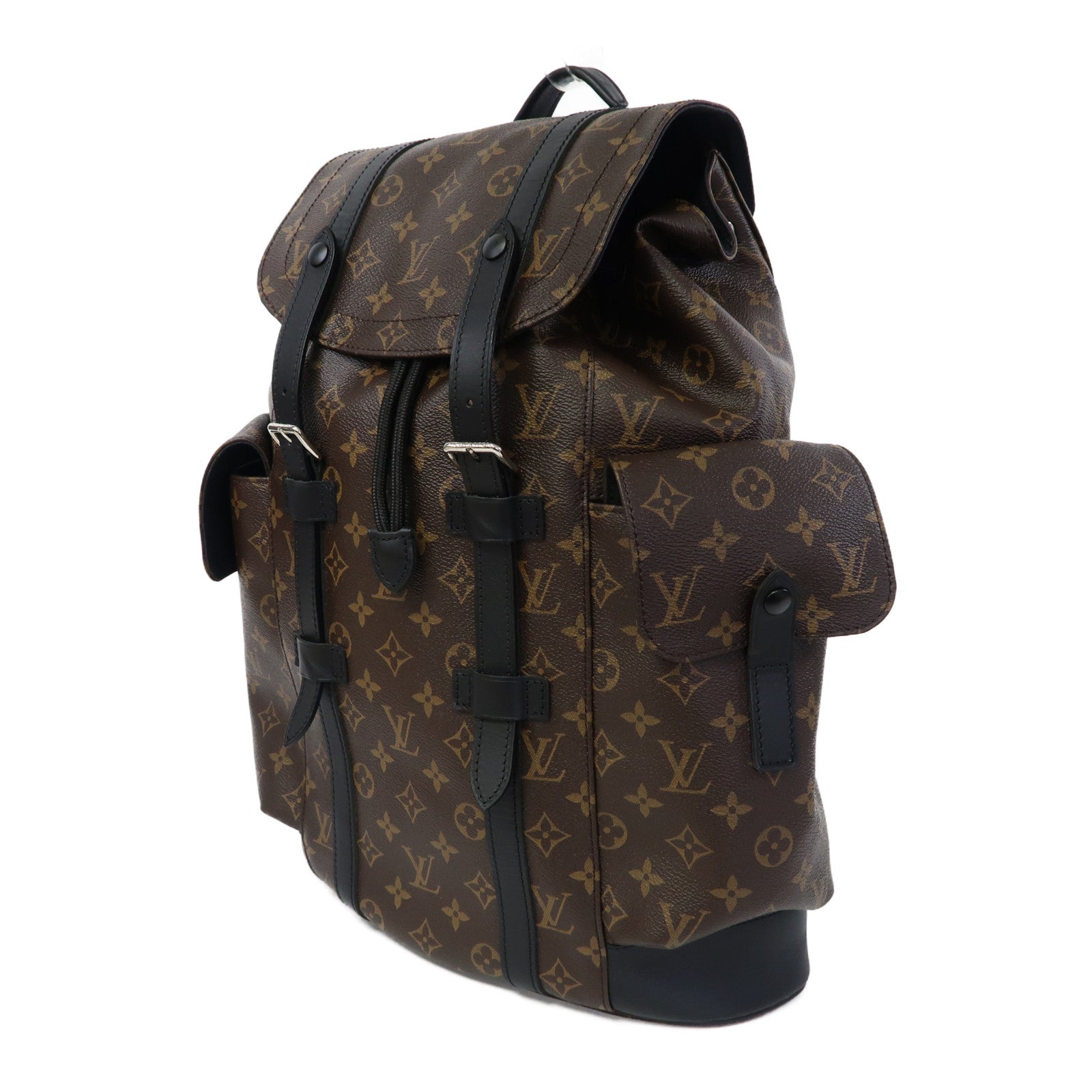 LOUIS VUITTON Monogram Macassar Christopher MM銀扣背包啡色