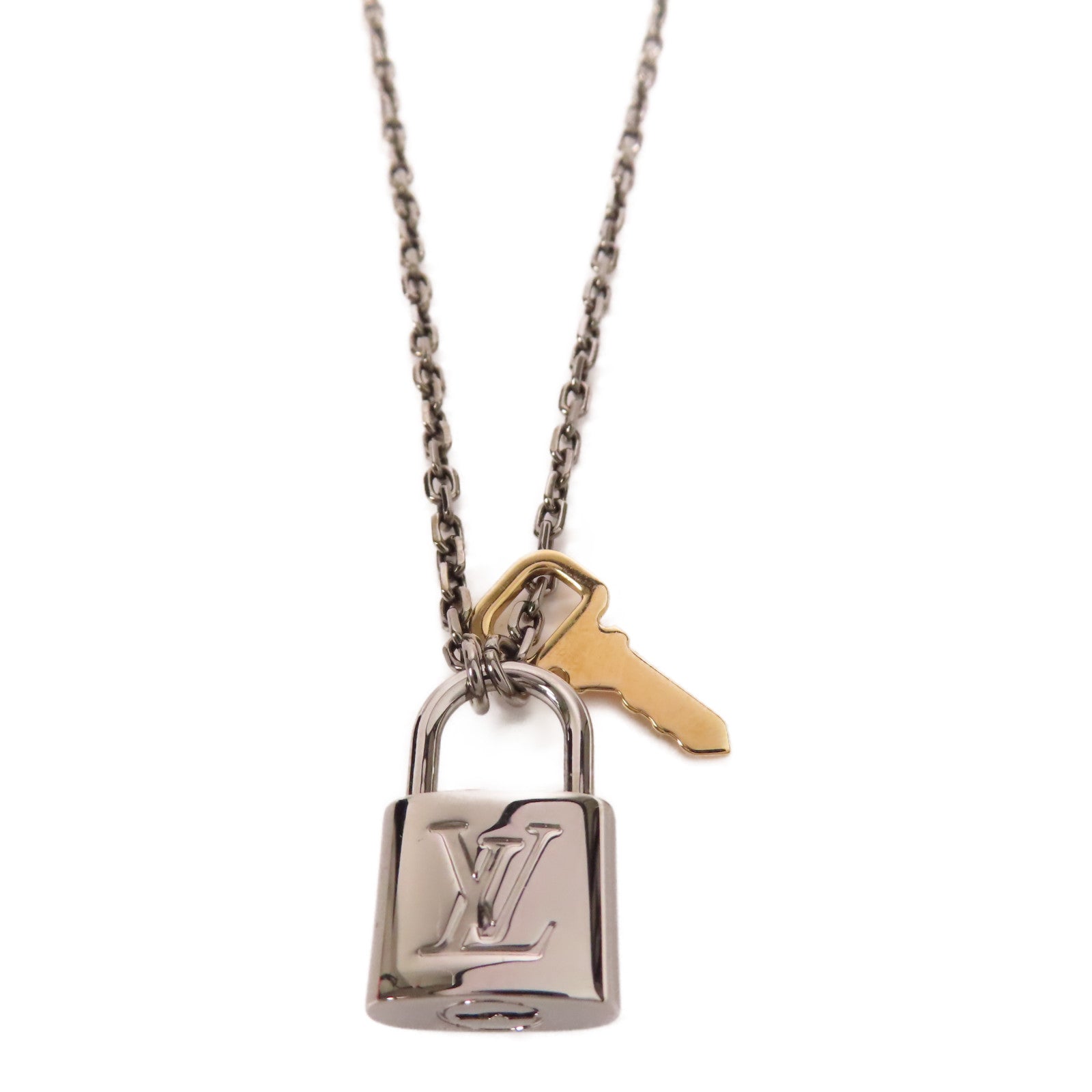 LOUIS VUITTON LV Padlock Necklace M01149 Metal Silver Gold