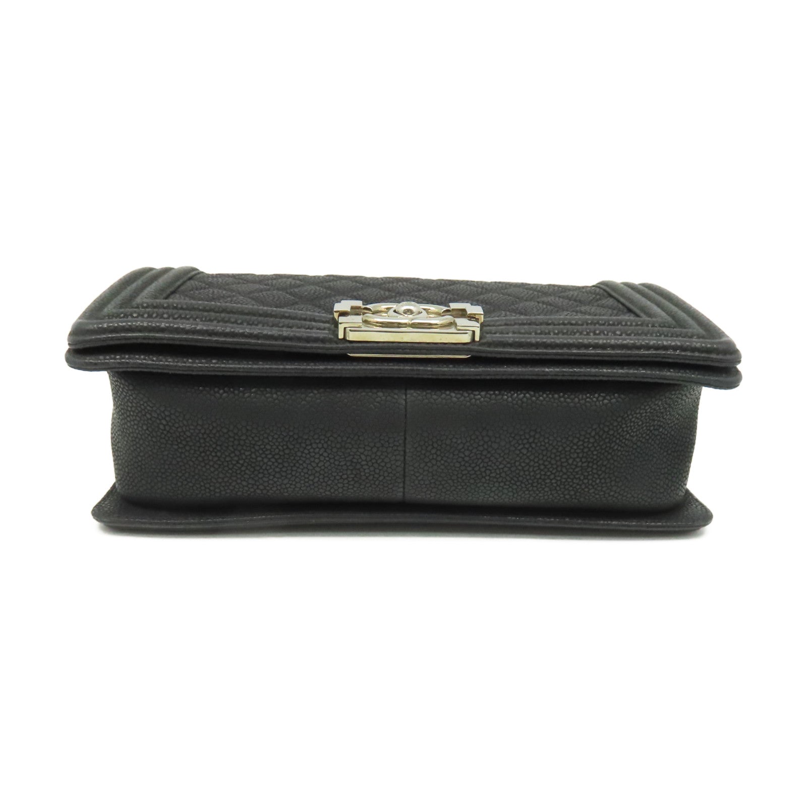 CHANEL 【激減優惠】菱格Caviar皮革Boy Chanel 25cm Chain Shoulder Bag銀扣鏈帶肩背袋黑色
