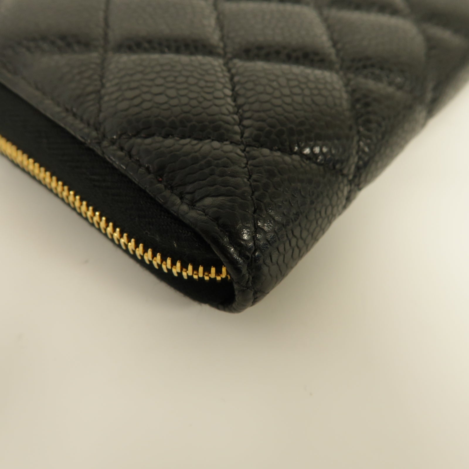 CHANEL 菱格Caviar皮革Long Zipped Wallet金扣長錢包黑色