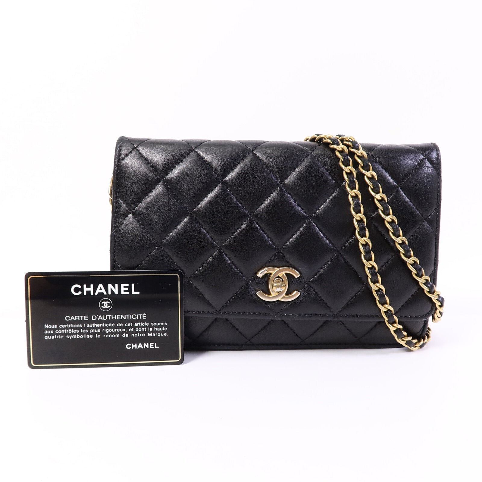 CHANEL 羊皮皮革Wallet On Chain W Gold Ball鏈帶肩背袋