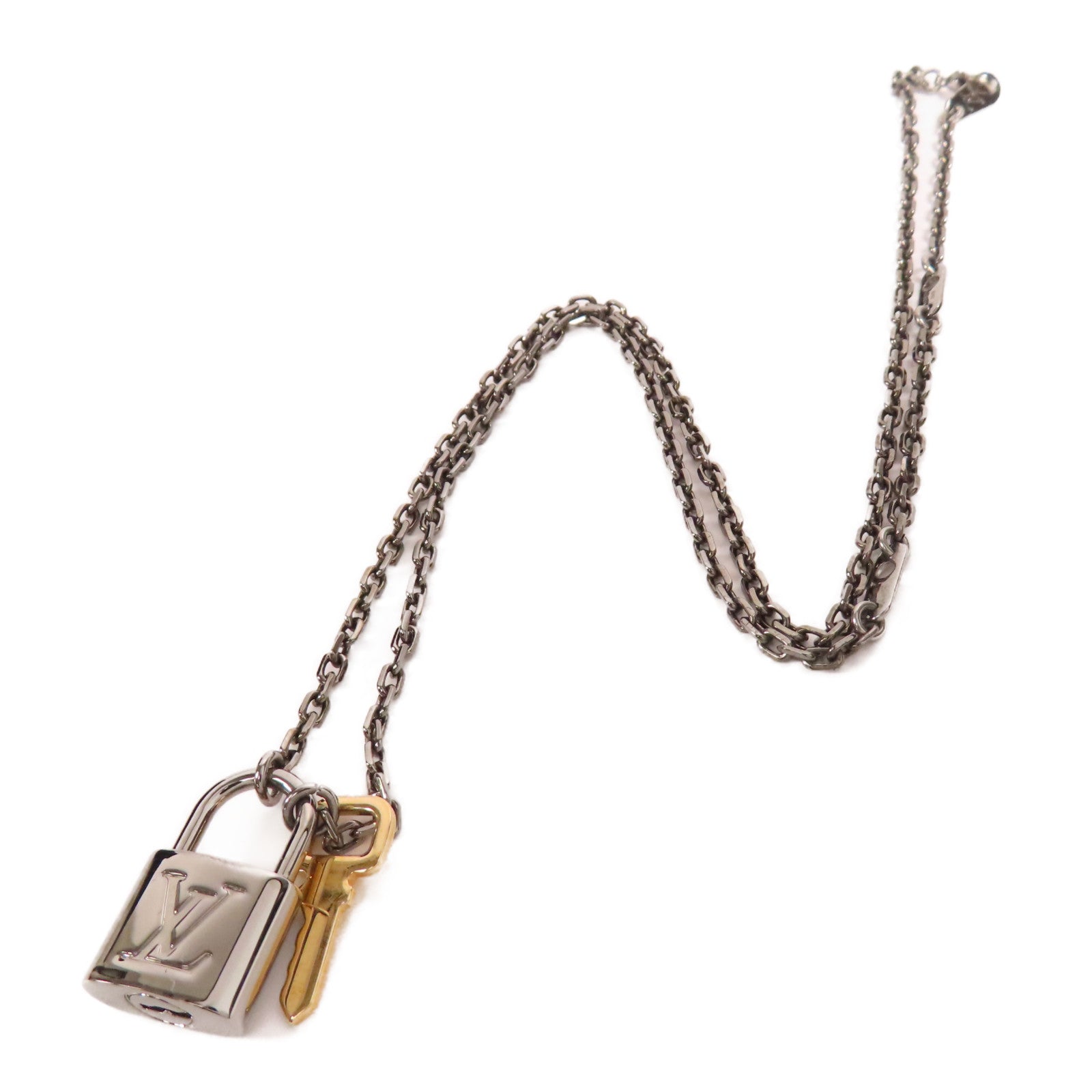 LOUIS VUITTON LV Padlock Necklace M01149 Metal Silver Gold