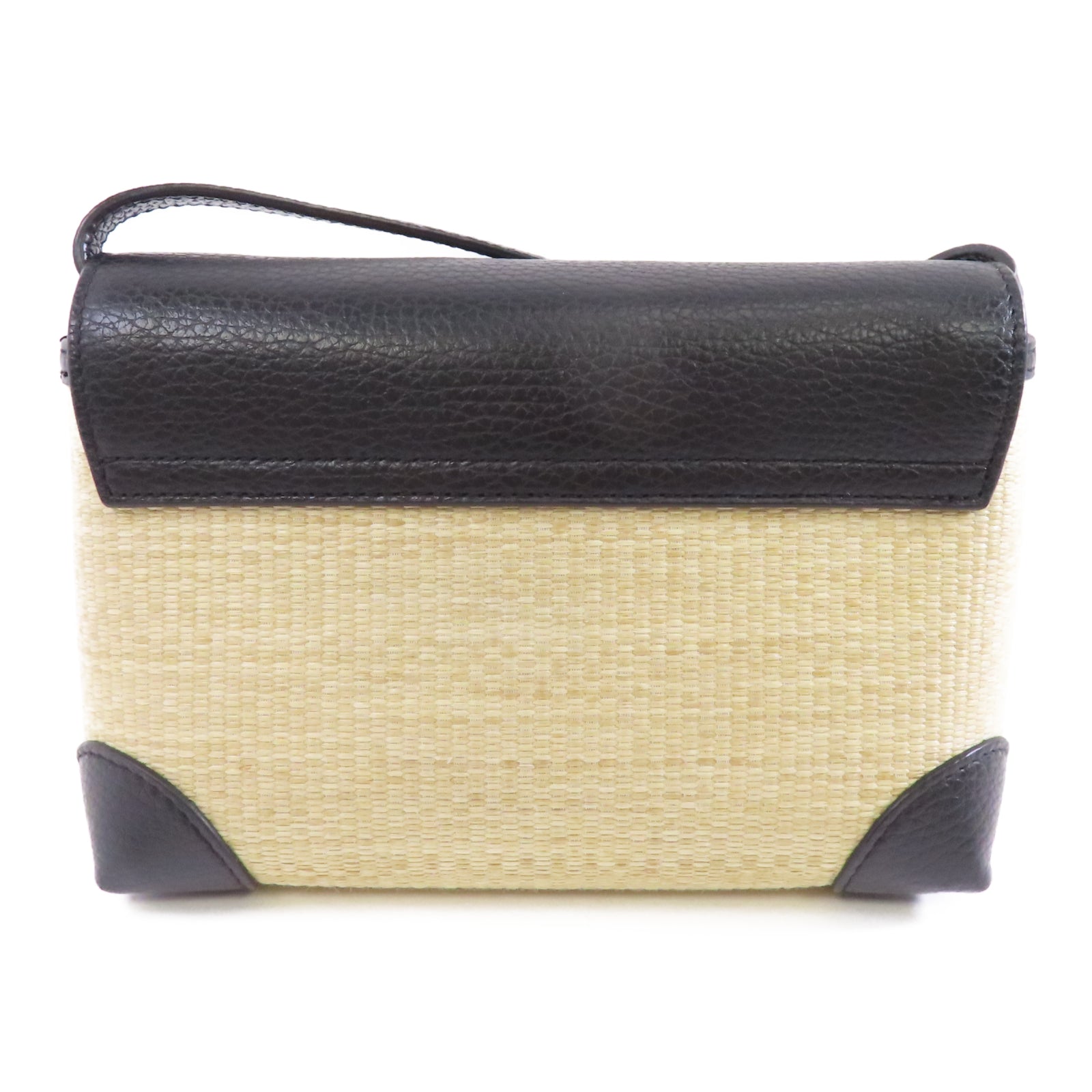 Furla 【激減優惠】Raffia/牛皮皮革Shoulder Bag金扣肩背袋黑色/米色