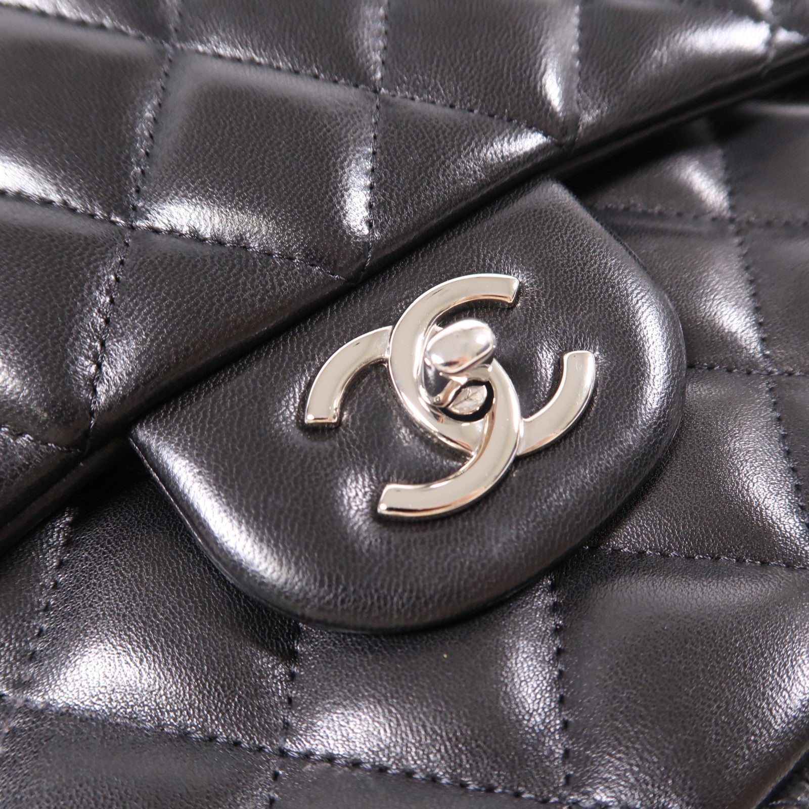 CHANEL CC SHW Large Classic Chain Shoulder Bag Lambskin Leather Black