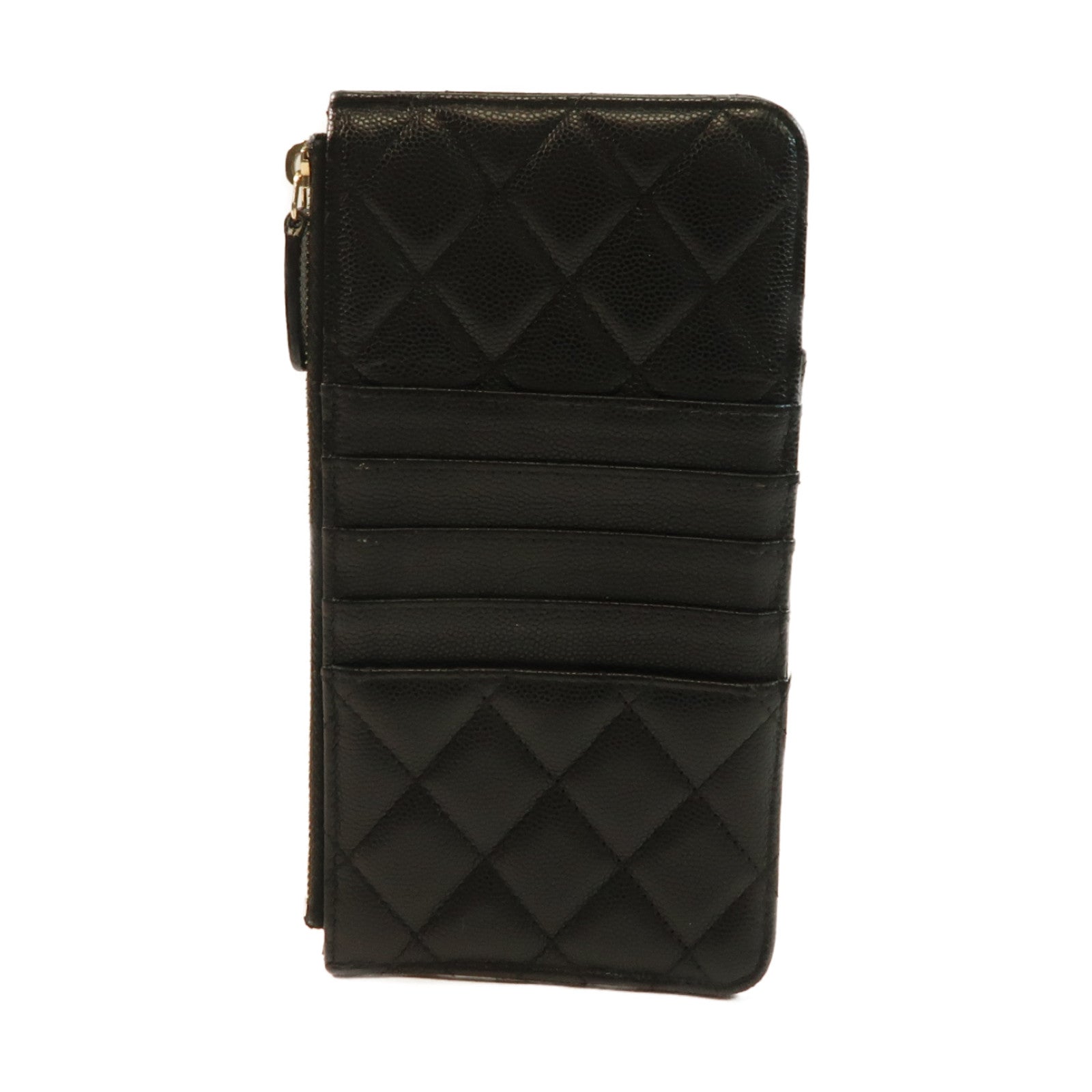 CHANEL 牛皮皮革Zipper Long Wallet金扣長錢包黑色