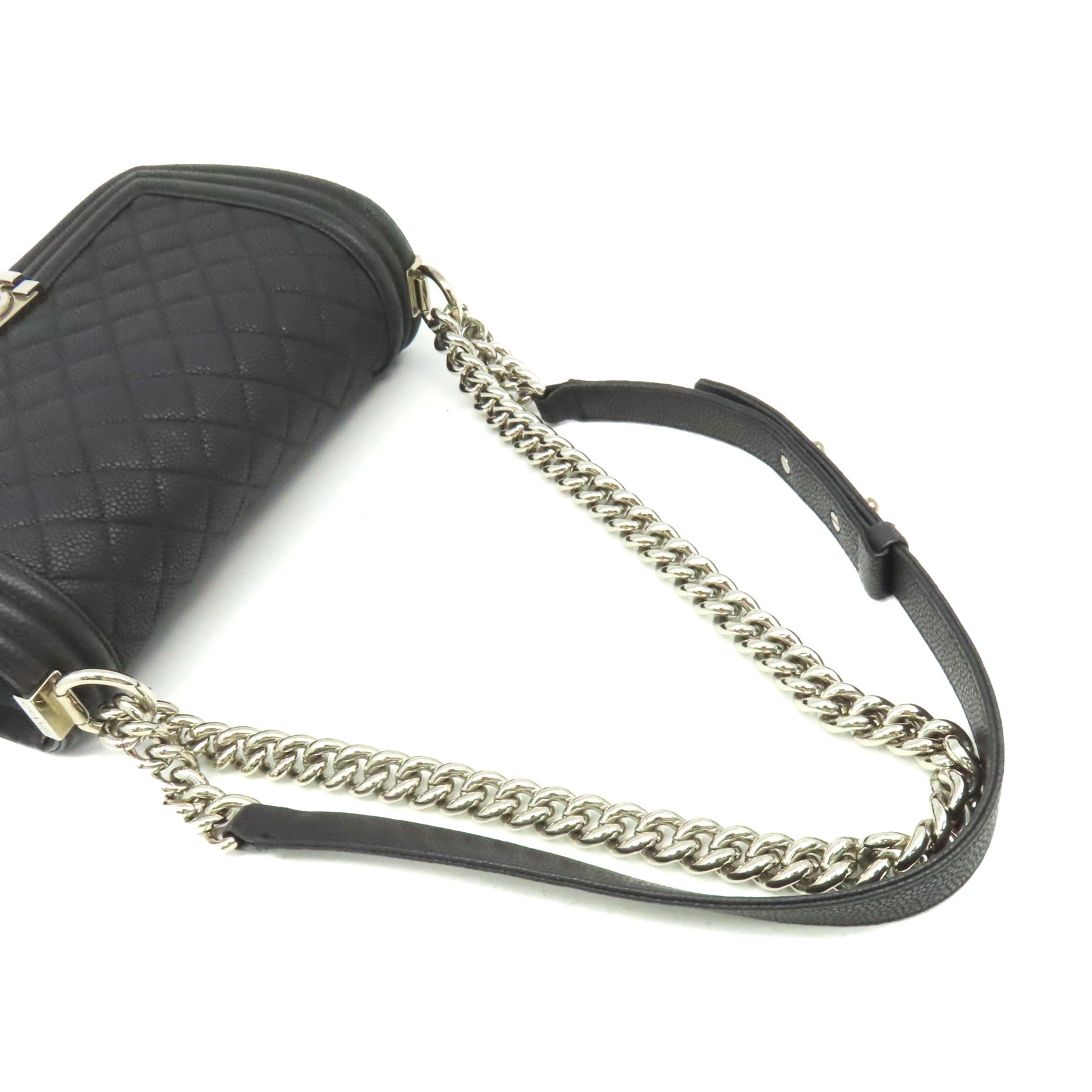 CHANEL 【激減優惠】菱格Caviar皮革Boy Chanel 25cm Chain Shoulder Bag銀扣鏈帶肩背袋黑色