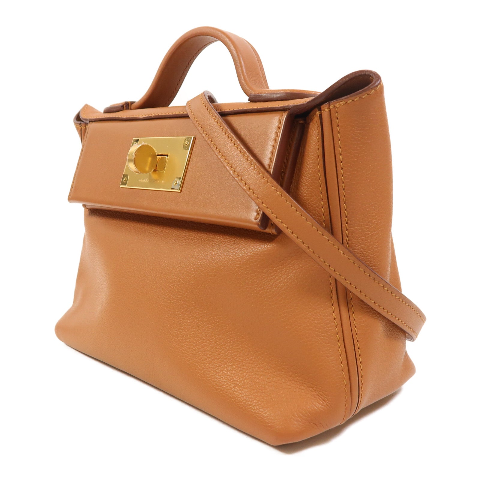 HERMES Evercolor皮革24/24 Mini金扣手挽肩背兩用袋Gold