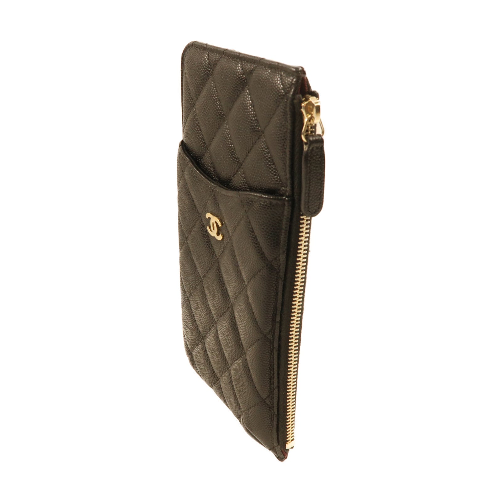 CHANEL 牛皮皮革Zipper Long Wallet金扣長錢包黑色