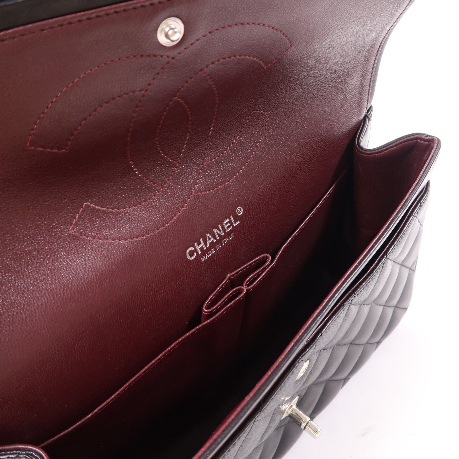 CHANEL 羊皮皮革Large Classic銀扣鏈帶肩背袋