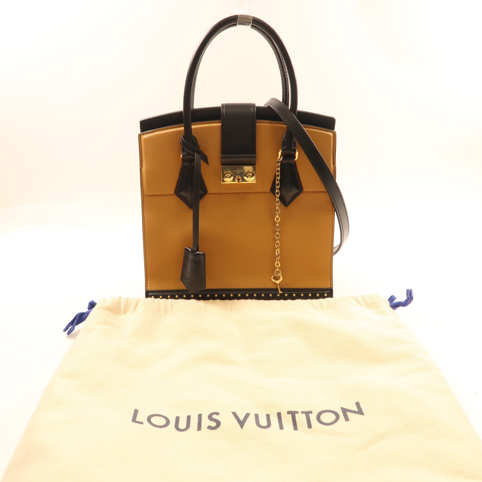 LOUIS VUITTON LV GHW Studs Bicolor 2Way Shoulder Hand Bag M51654 Beige/Black