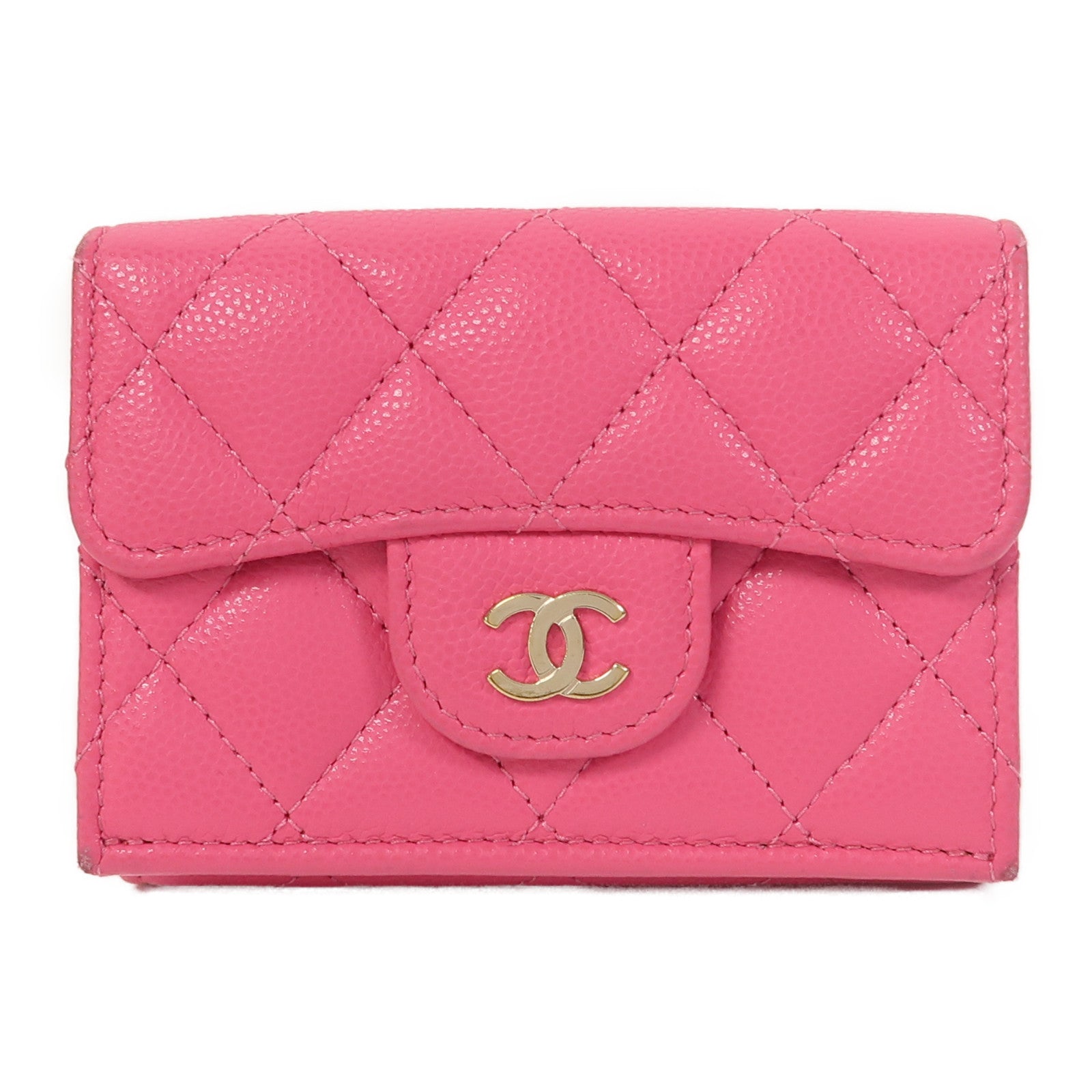 CHANEL 【激減優惠】菱格Caviar皮革Wallet金扣錢包粉紅色