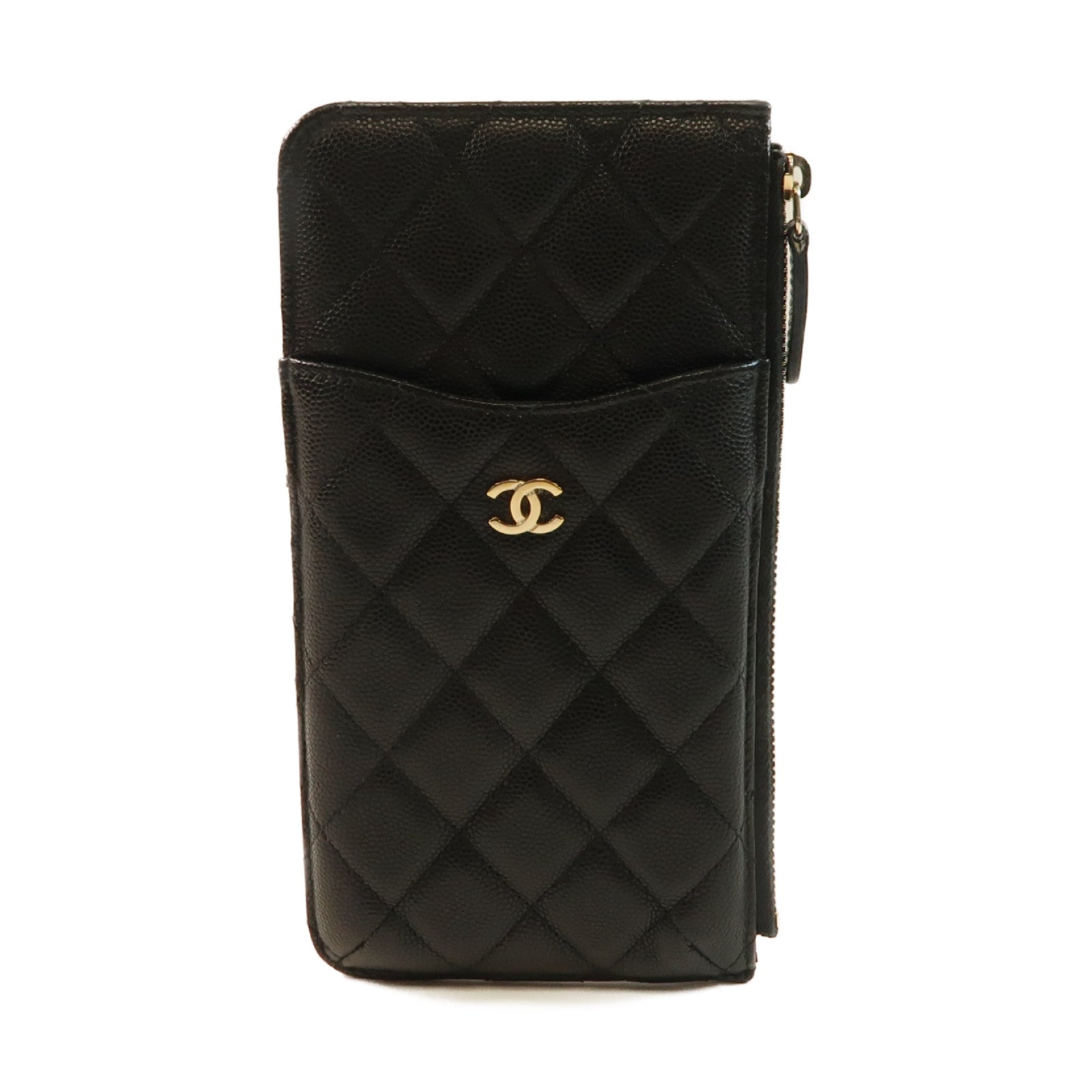 CHANEL 牛皮皮革Zipper Long Wallet金扣長錢包黑色
