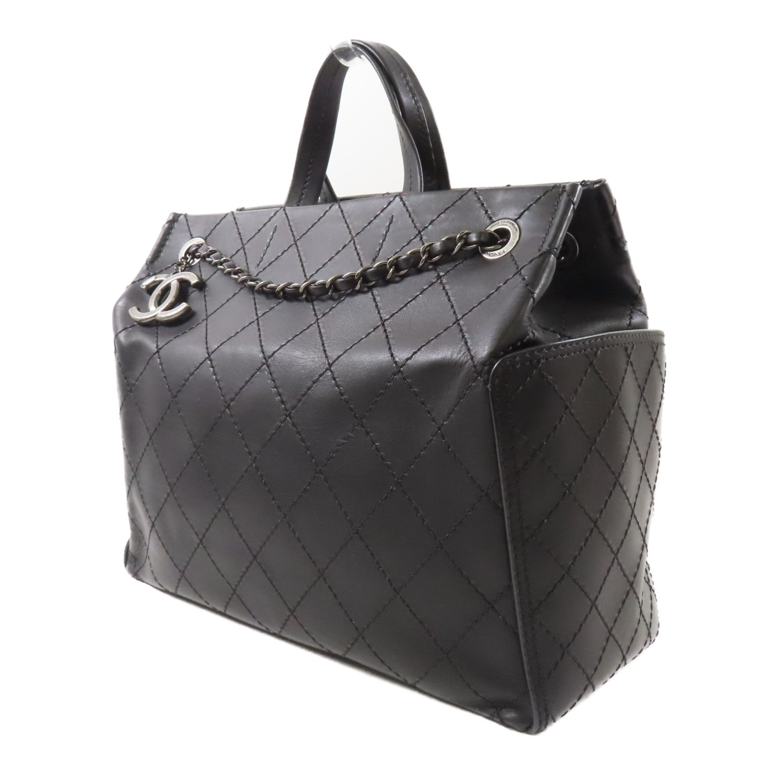 CHANEL 牛皮皮革Chain Shoulder銀扣鏈帶手挽肩背兩用袋