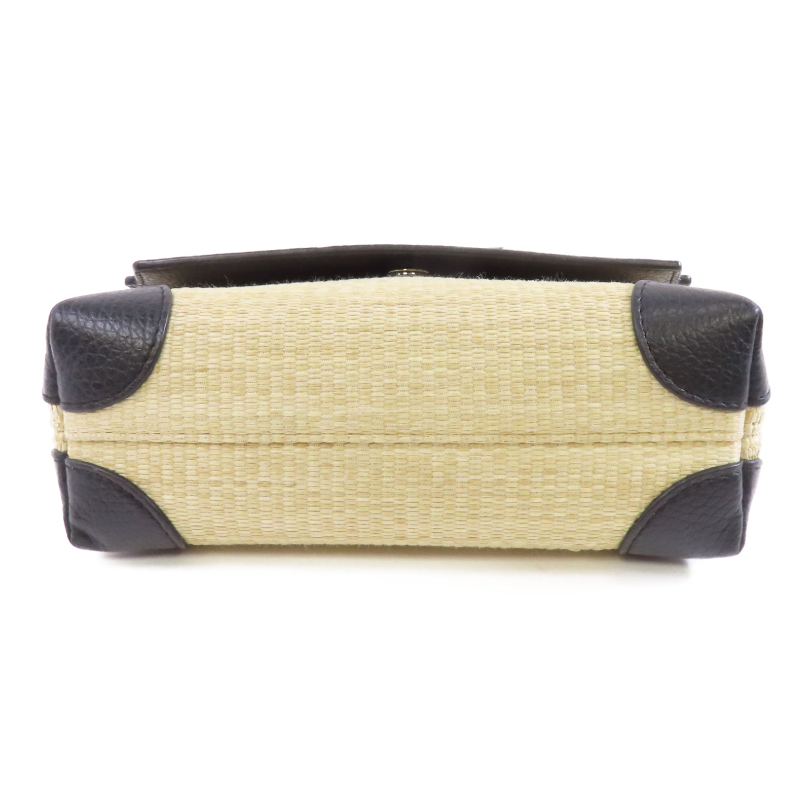 Furla 【激減優惠】Raffia/牛皮皮革Shoulder Bag金扣肩背袋黑色/米色