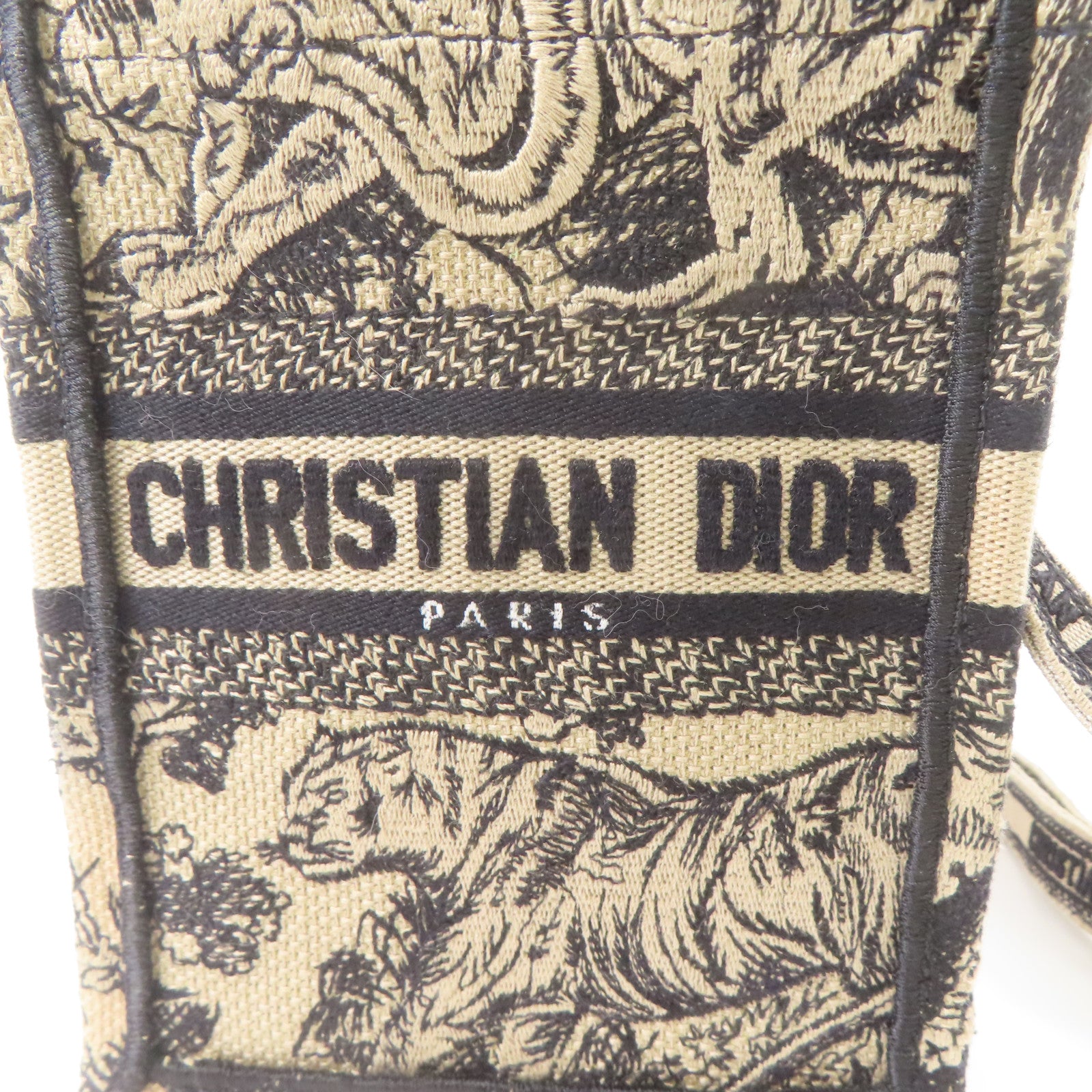 Dior 帆布Mini Vertical Dior Book Tote金扣手挽肩背兩用袋淺褐色/黑色