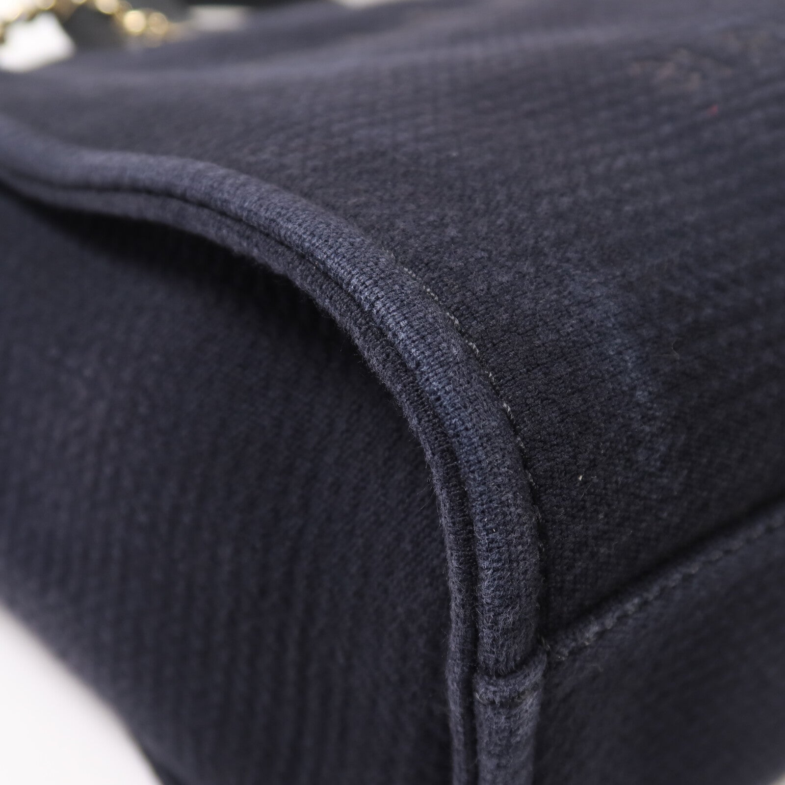 CHANEL 帆布Deauville MM鏈帶手挽肩背兩用袋