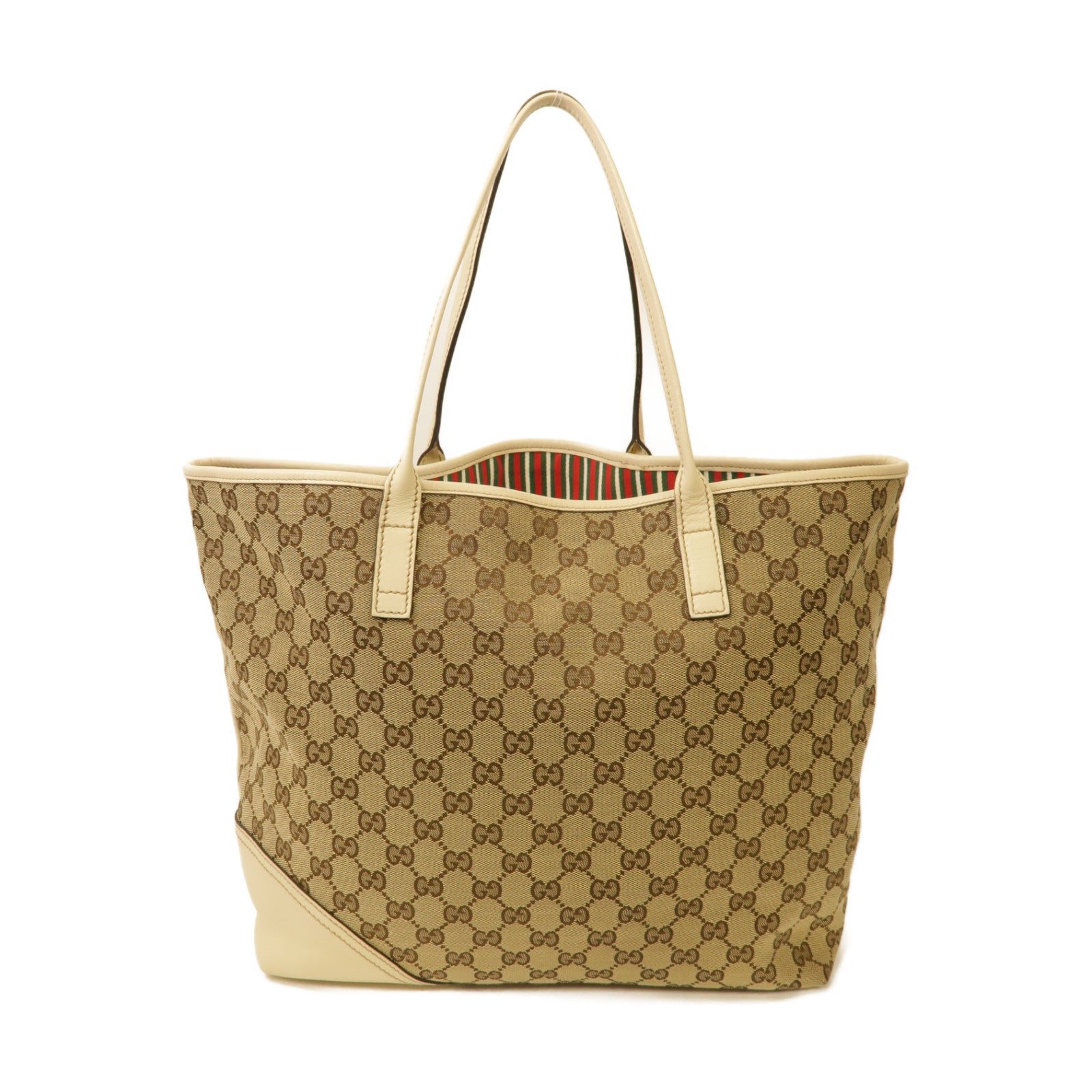 GUCCI 帆布Tote Bag金扣手挽袋白色/棕色