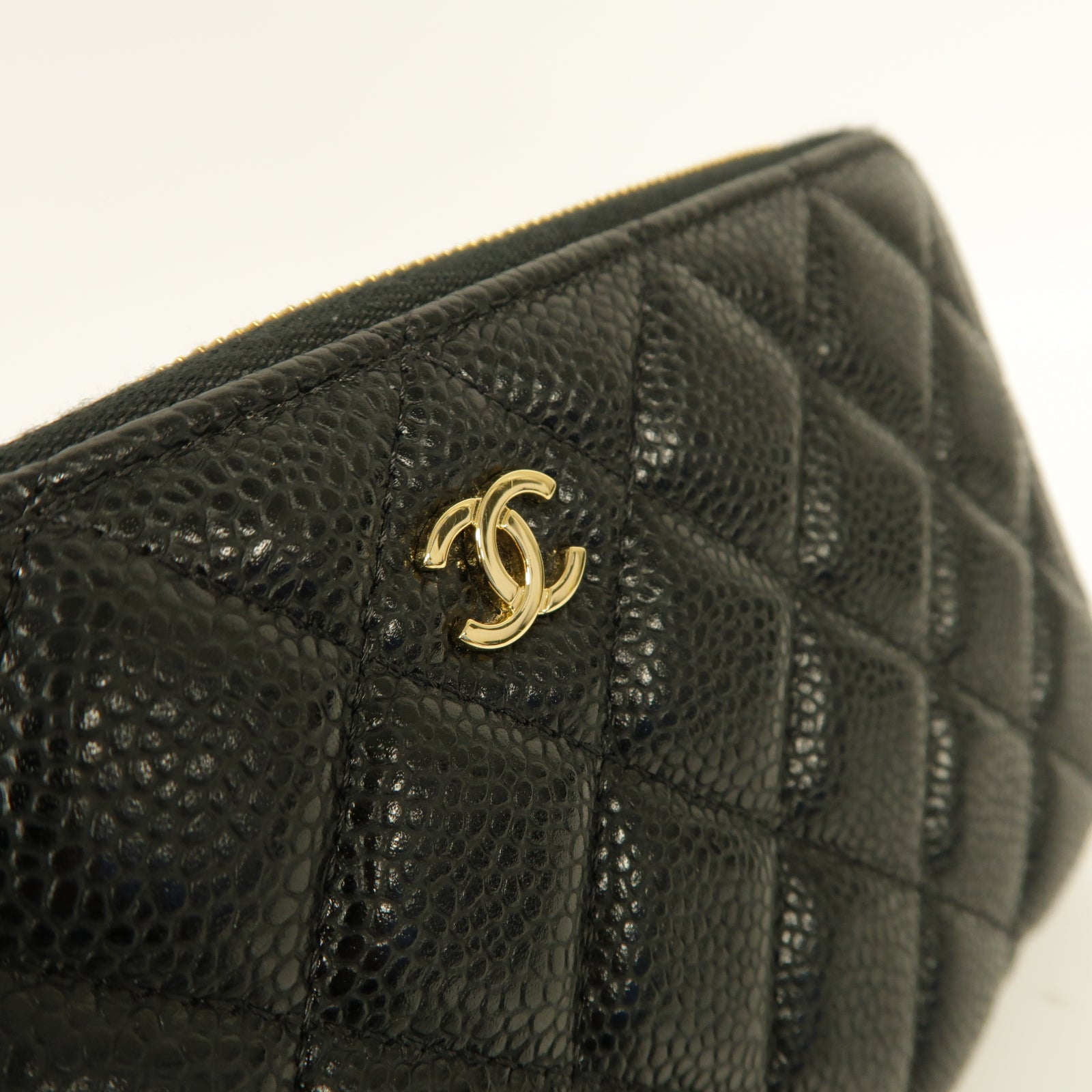 CHANEL 菱格Caviar皮革Long Zipped Wallet金扣長錢包黑色