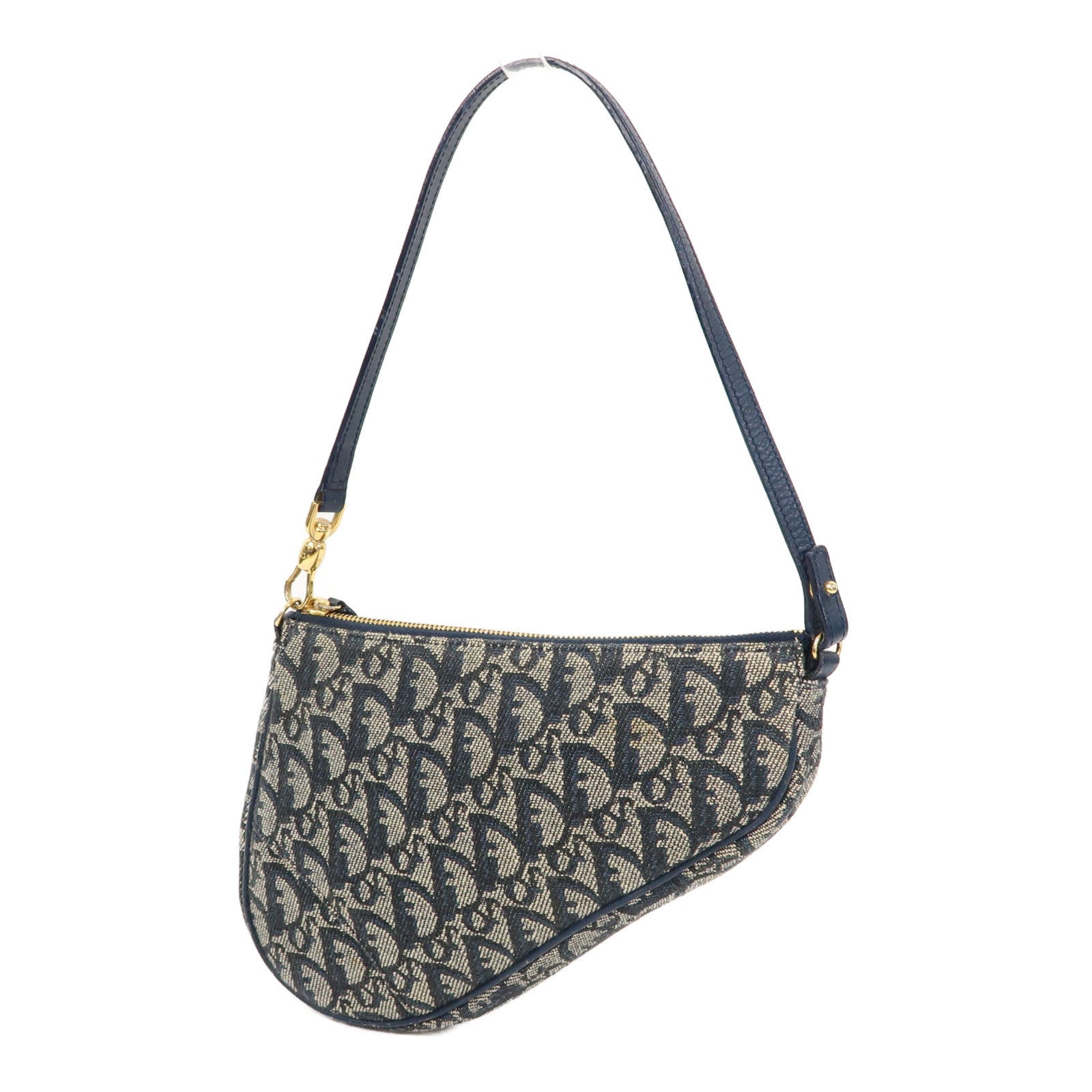 Dior 帆布Vintage Saddle Bag金扣手挽袋藍色