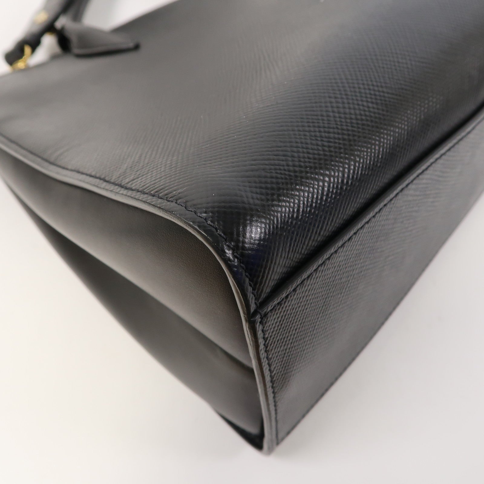 PRADA 牛皮皮革Shoulder Bag金扣手挽肩背兩用袋黑色