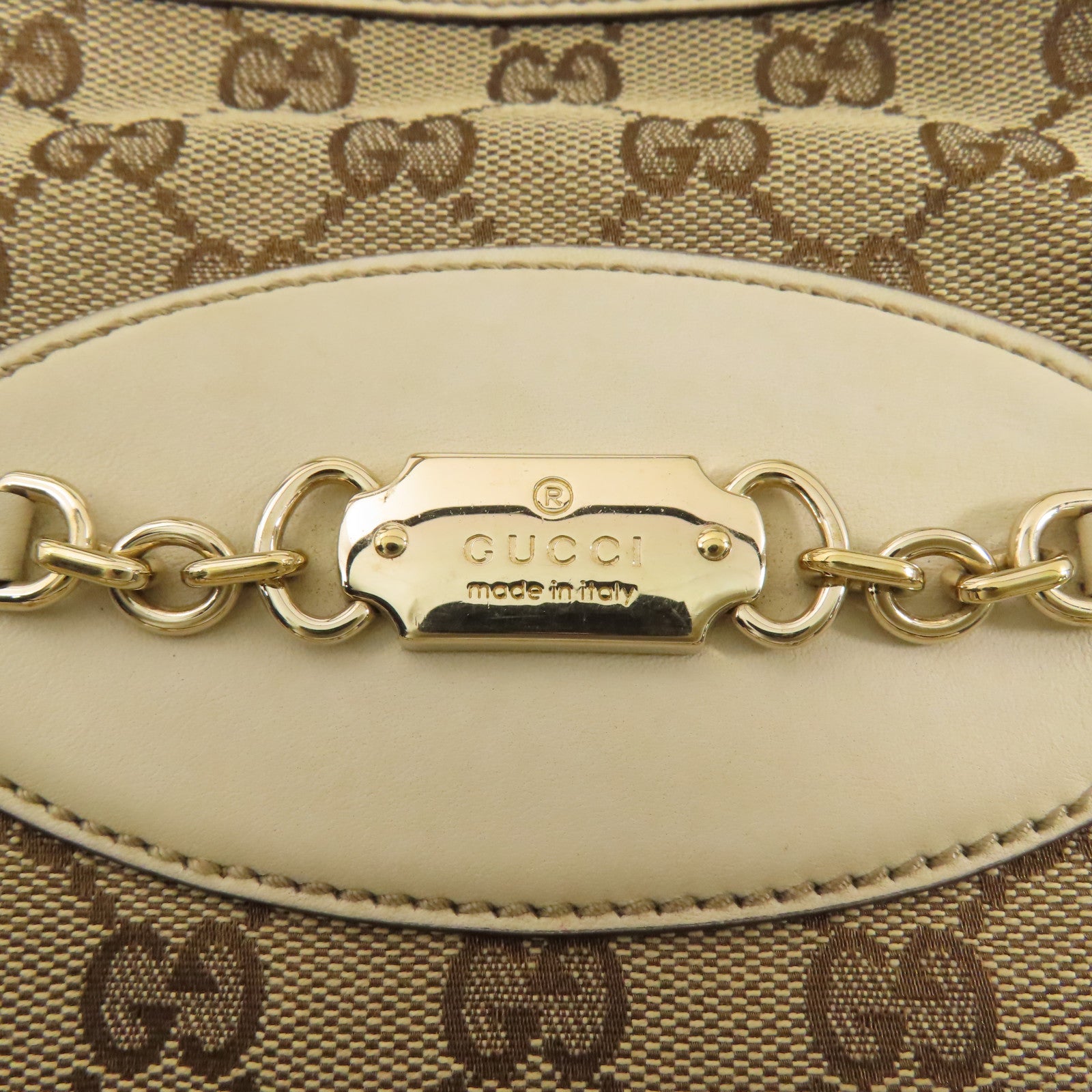 GUCCI 帆布/皮革Shoulder Bag金扣肩背袋