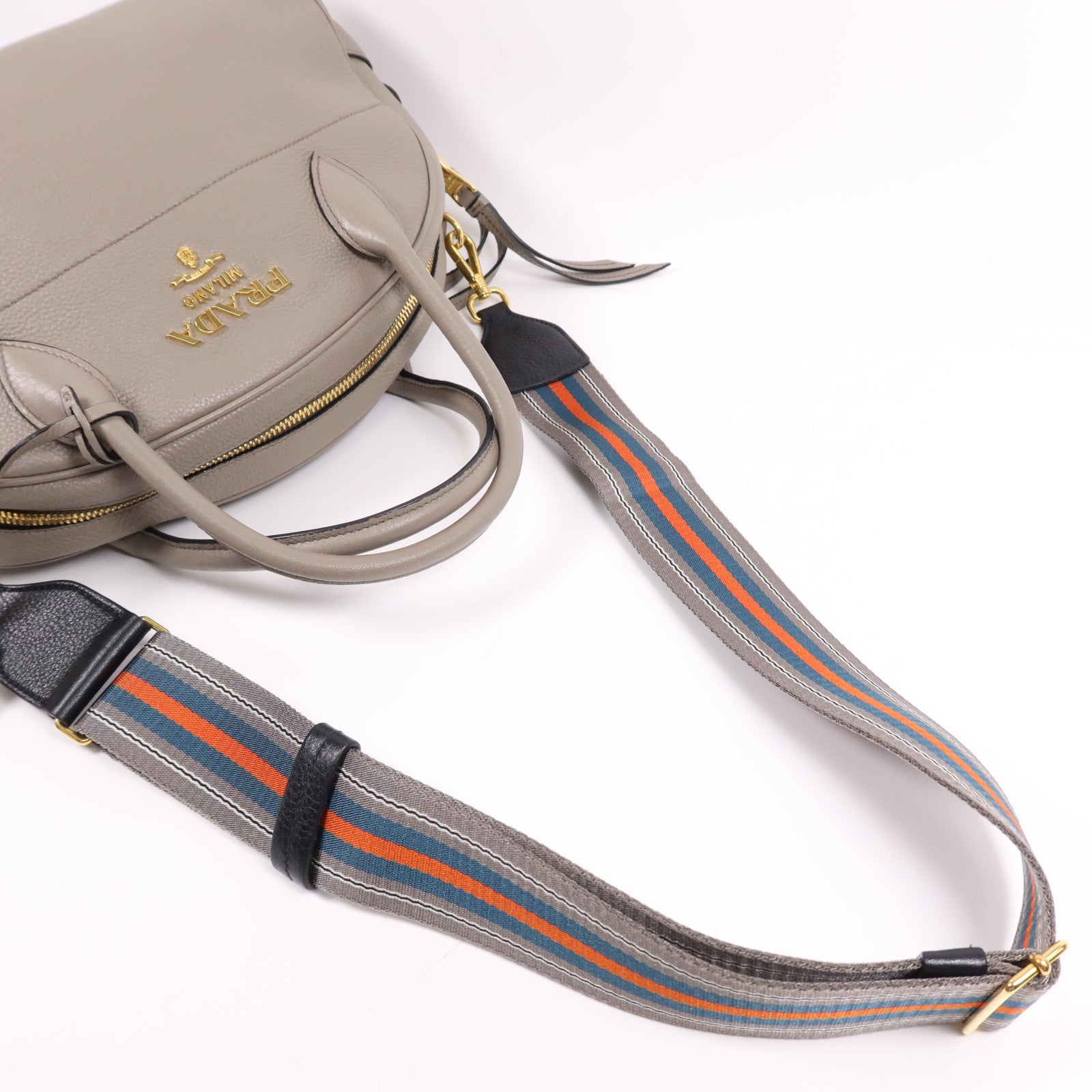PRADA 牛皮皮革Nero Vitello Daino Bag金扣手挽肩背兩用袋