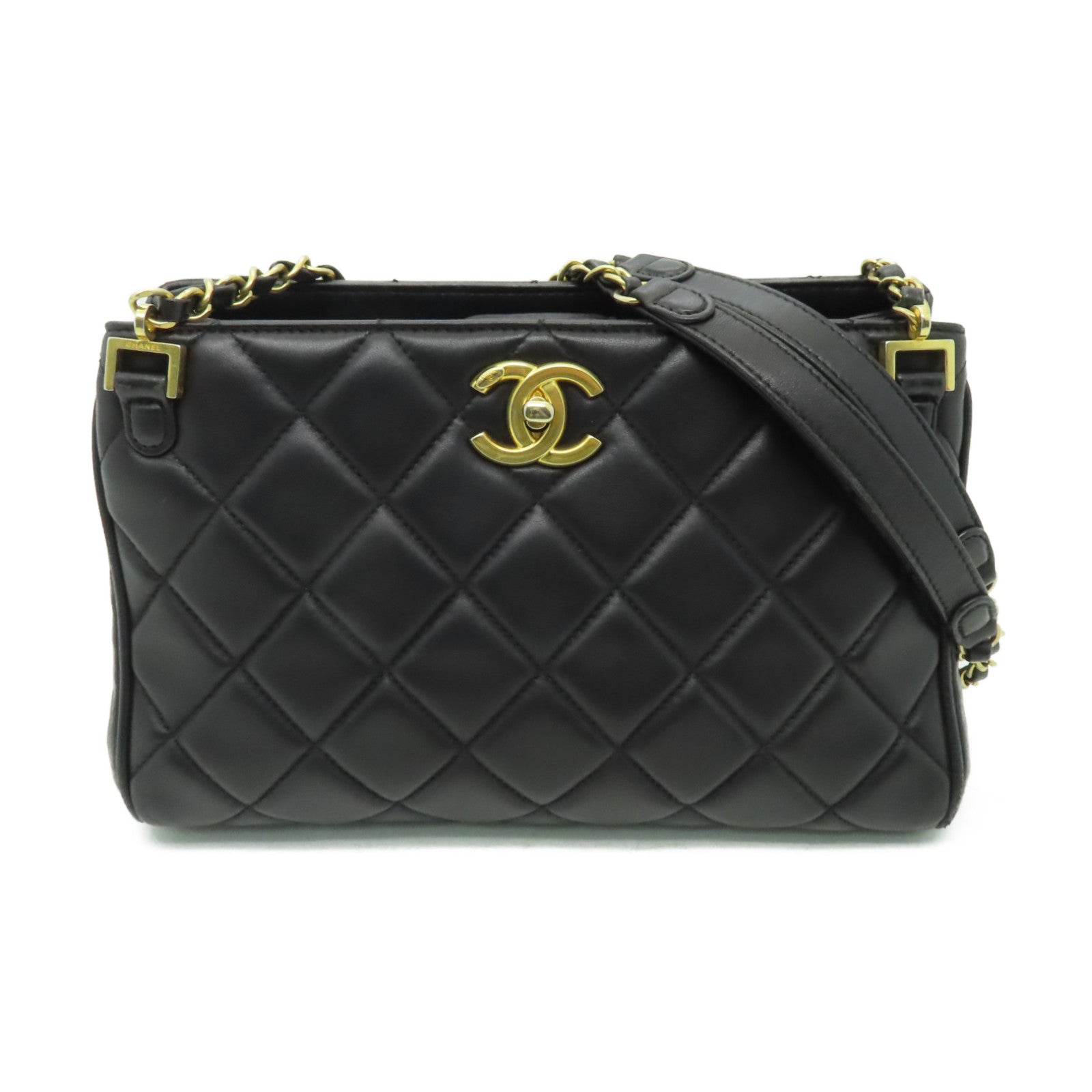 CHANEL 【激減優惠】菱格羊皮皮革Chain Choulder Bag金扣鏈帶肩背袋黒色