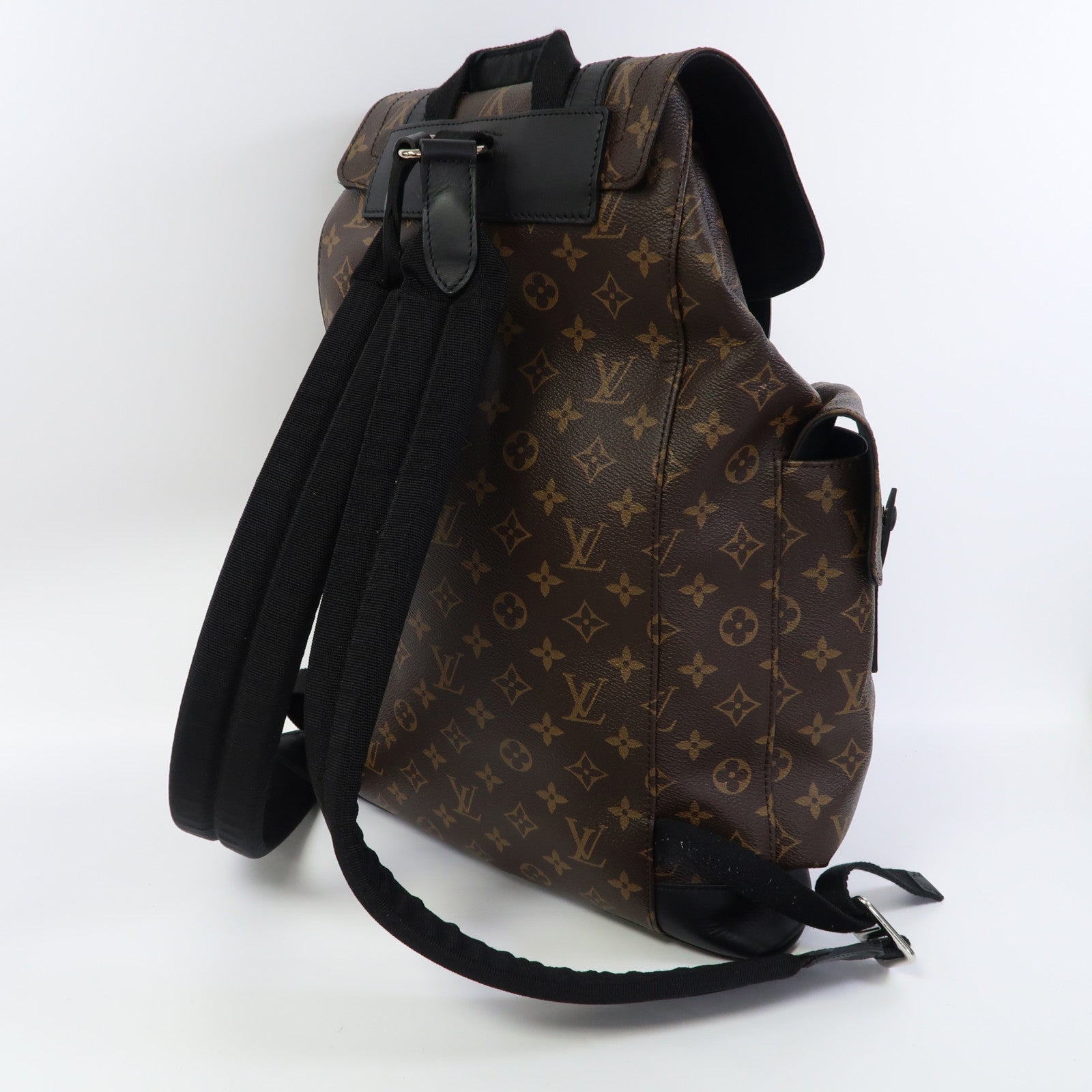 LOUIS VUITTON Monogram Macassar Christopher MM銀扣背包啡色
