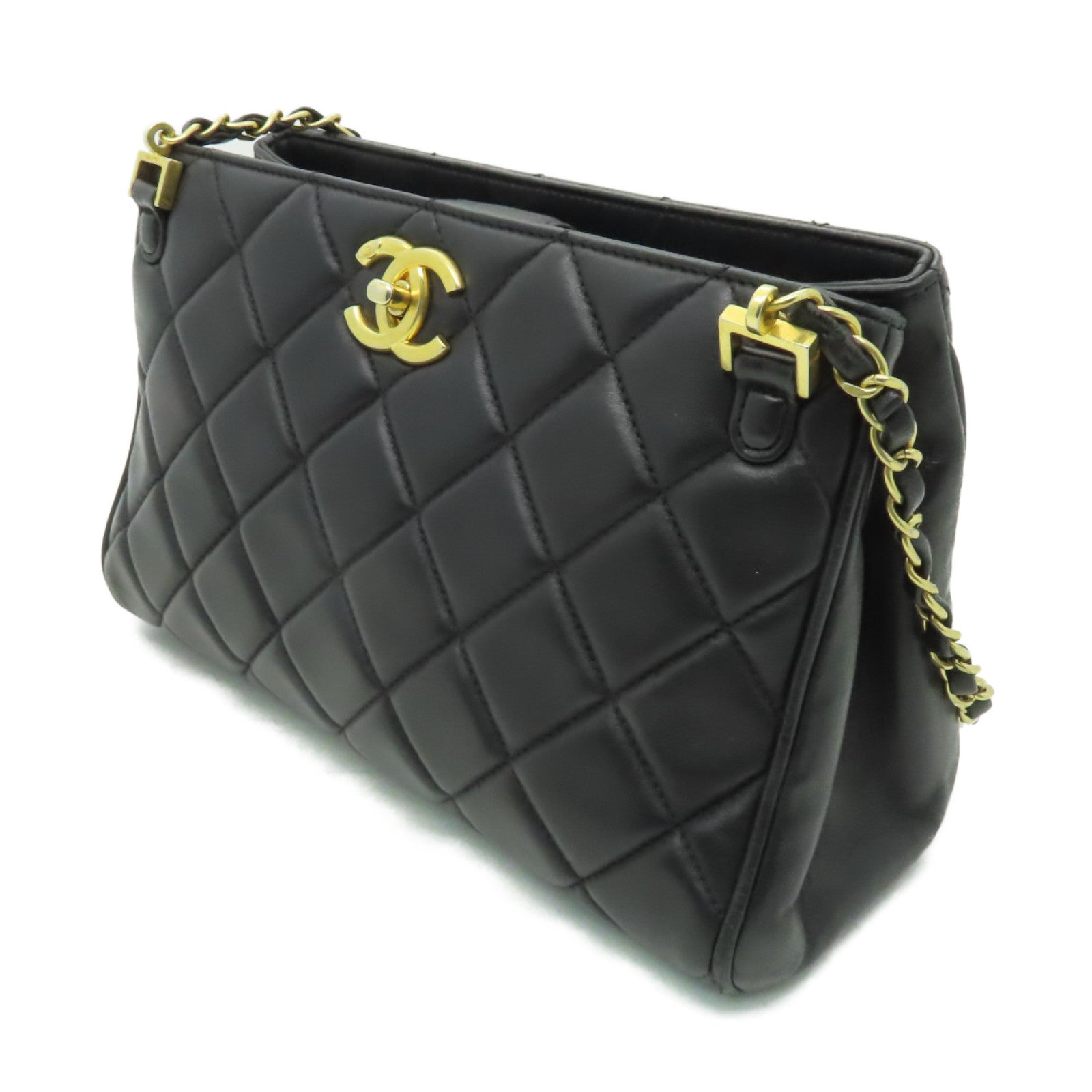 CHANEL 【激減優惠】菱格羊皮皮革Chain Choulder Bag金扣鏈帶肩背袋黒色