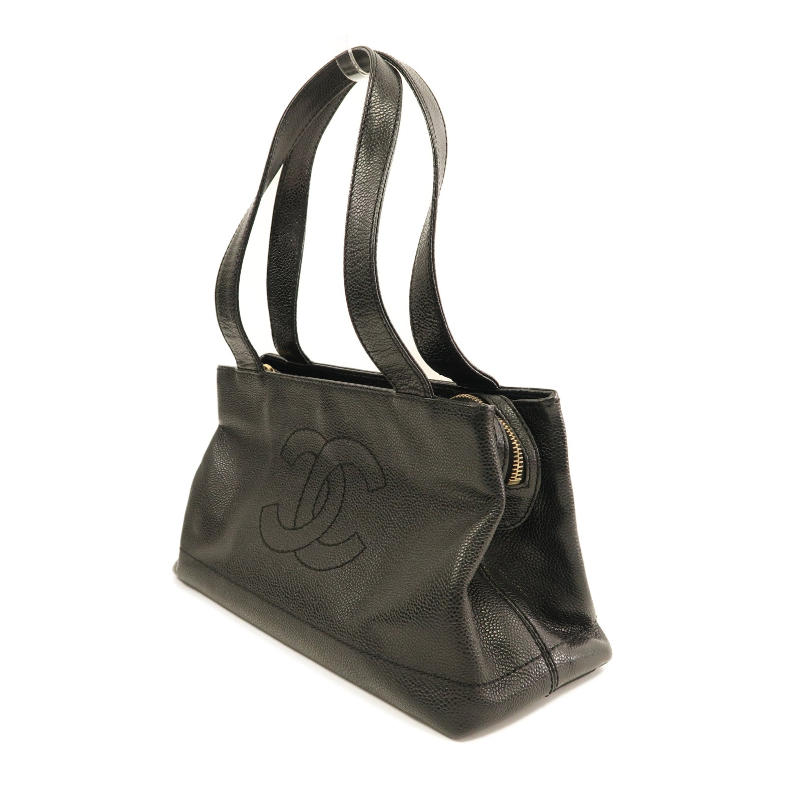 CHANEL 牛皮皮革Hand Bag金扣手挽袋黑色