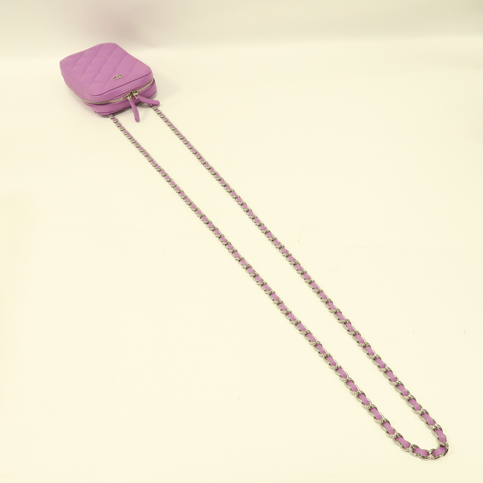 CHANEL 【激減優惠】菱格羊皮皮革Chain Shoulder銀扣鏈帶肩背袋紫色