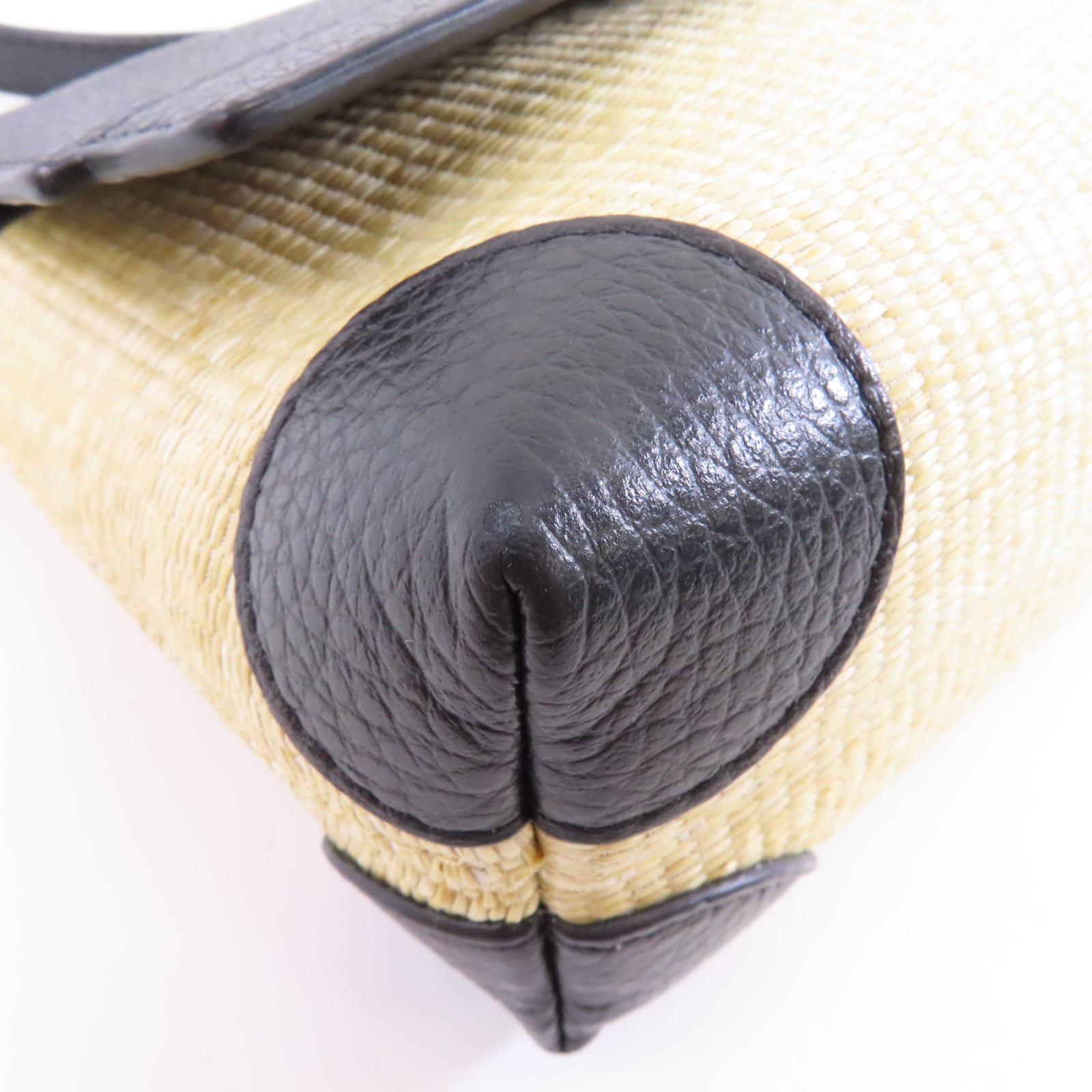 Furla 【激減優惠】Raffia/牛皮皮革Shoulder Bag金扣肩背袋黑色/米色
