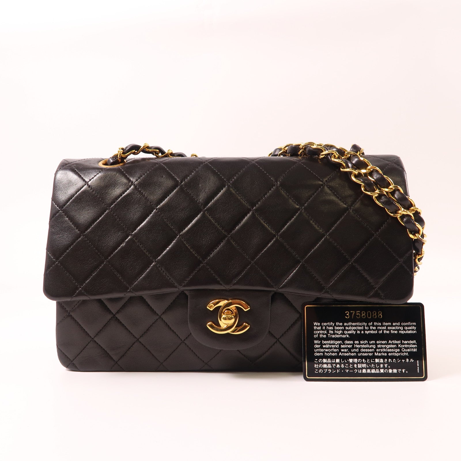 CHANEL 菱格牛皮皮革Chain Shoulder金扣鏈帶肩背袋黑色