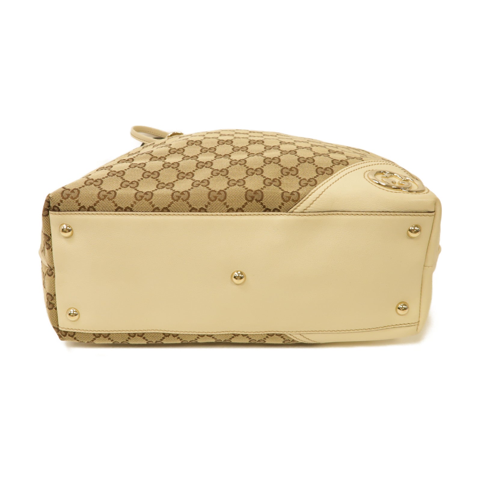 GUCCI 帆布Tote Bag金扣手挽袋白色/棕色