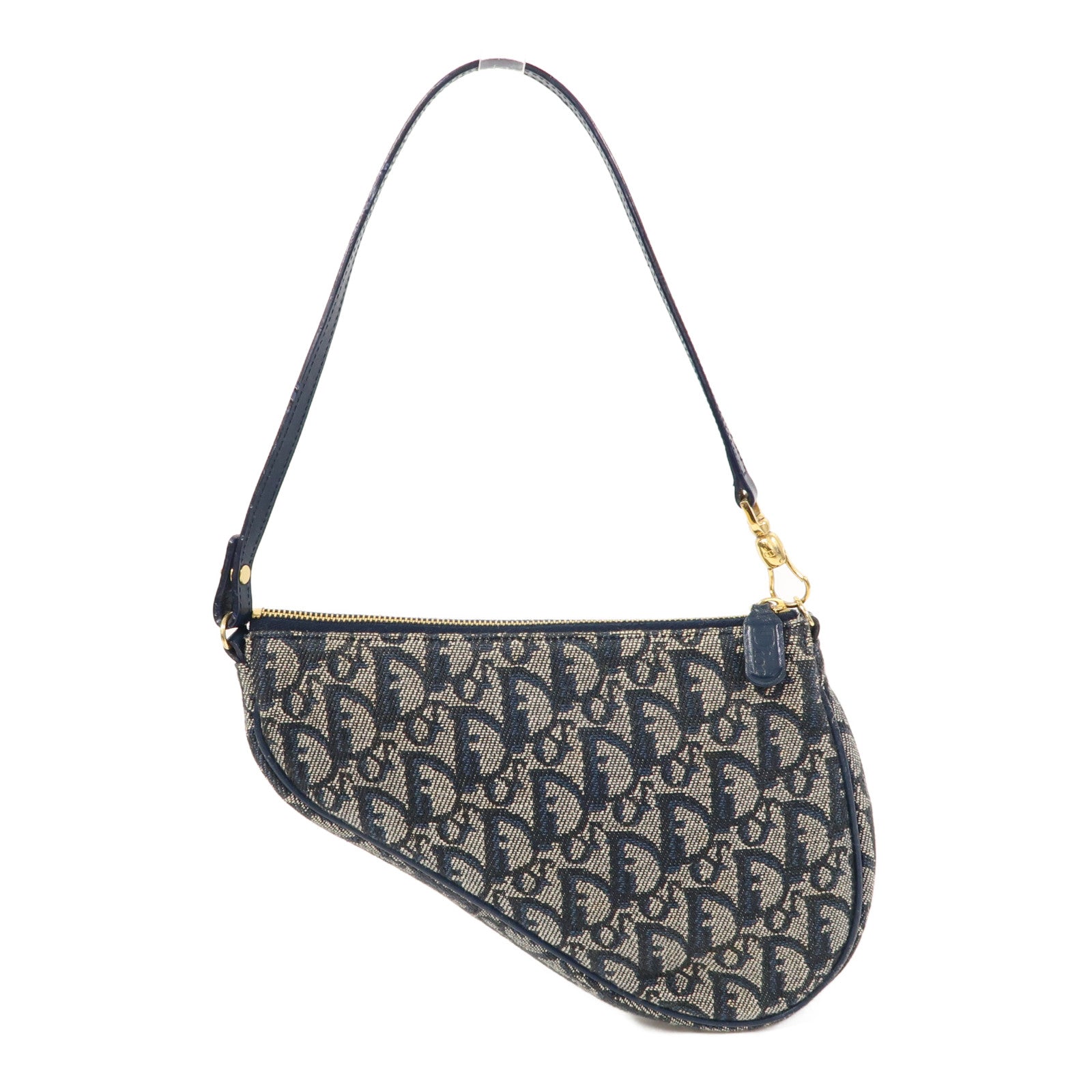 Dior 帆布Vintage Saddle Bag金扣手挽袋藍色