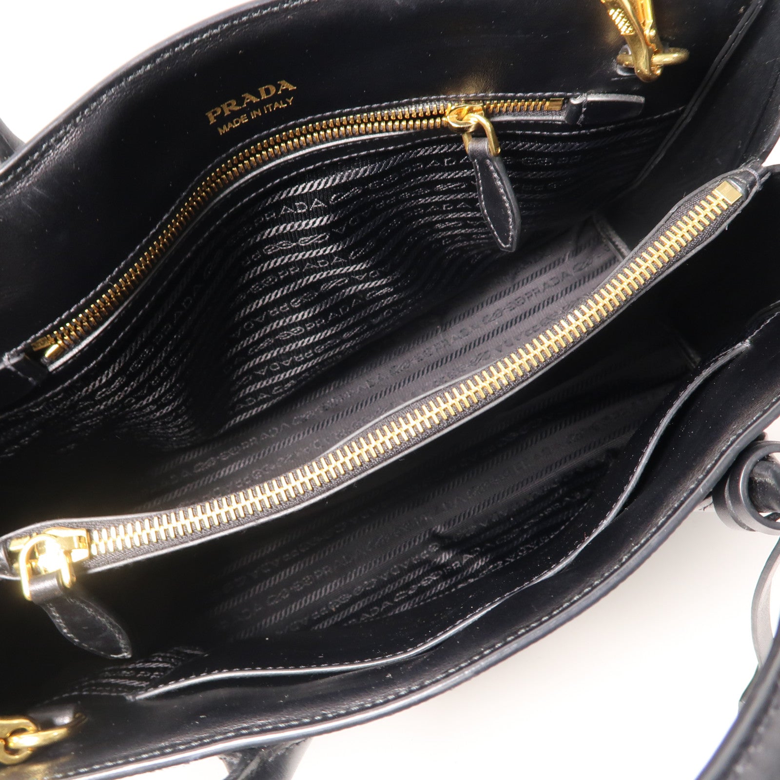 PRADA 牛皮皮革Shoulder Bag金扣手挽肩背兩用袋黑色