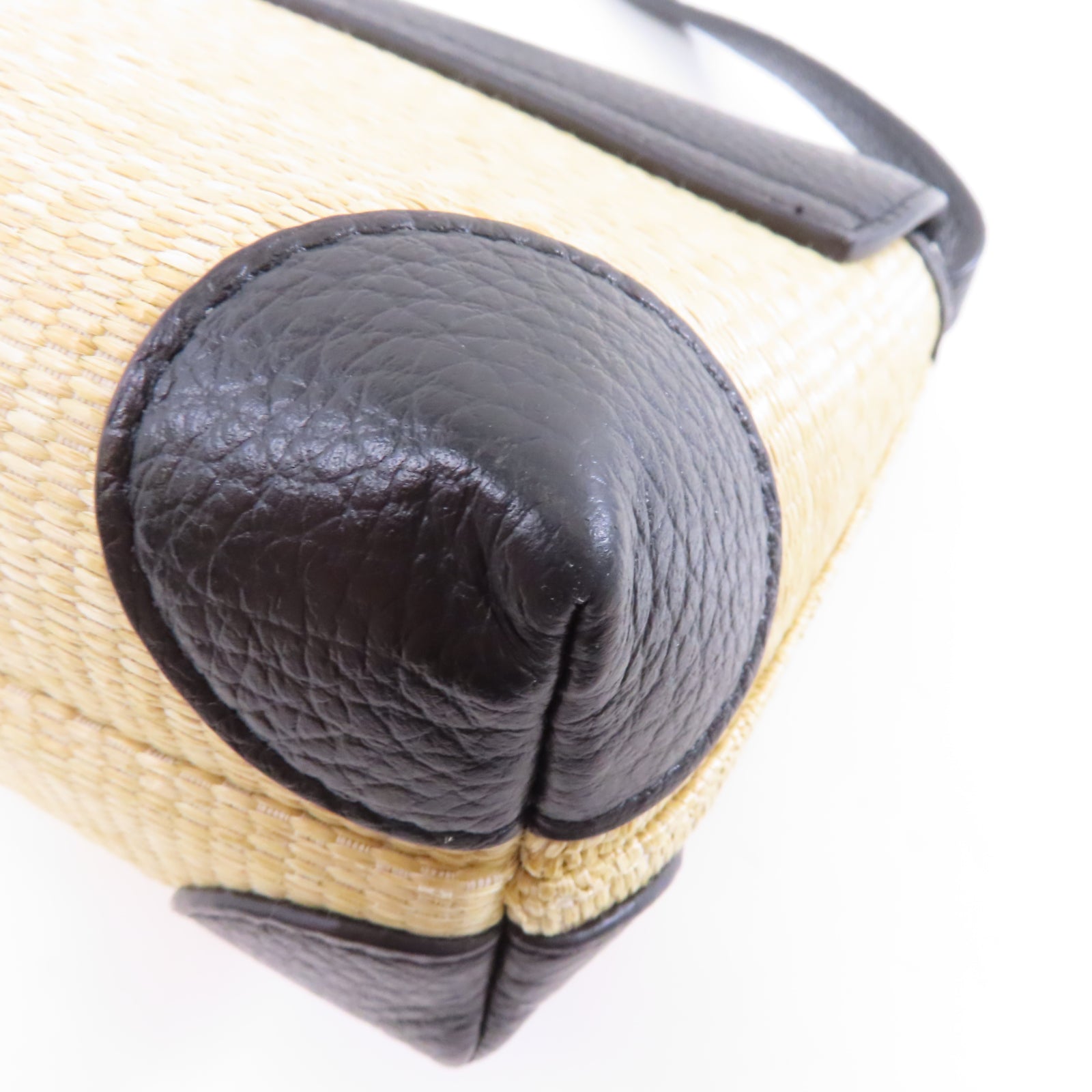Furla 【激減優惠】Raffia/牛皮皮革Shoulder Bag金扣肩背袋黑色/米色