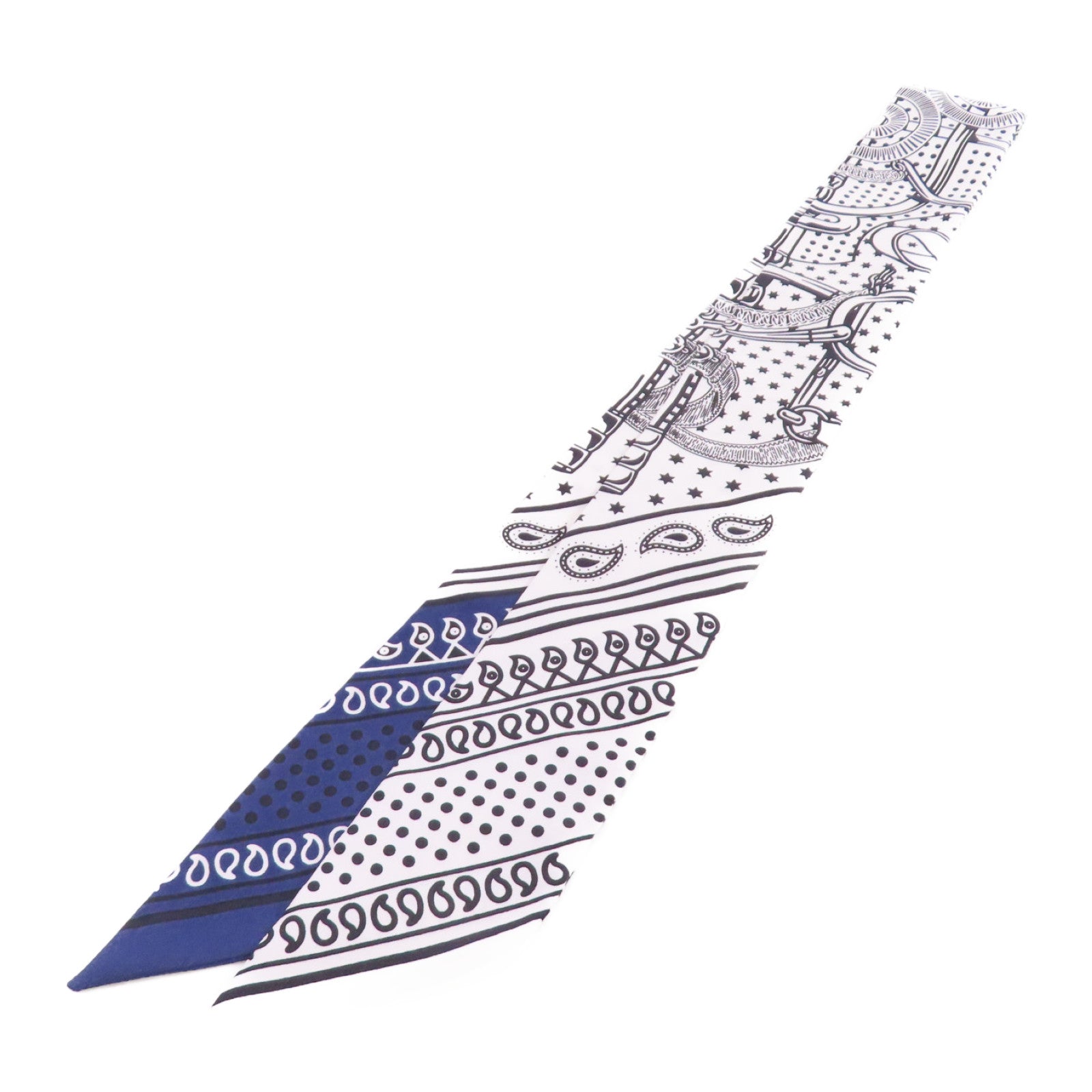 HERMES 絲質Twilly Scarf絲巾白色/黑色/藍色