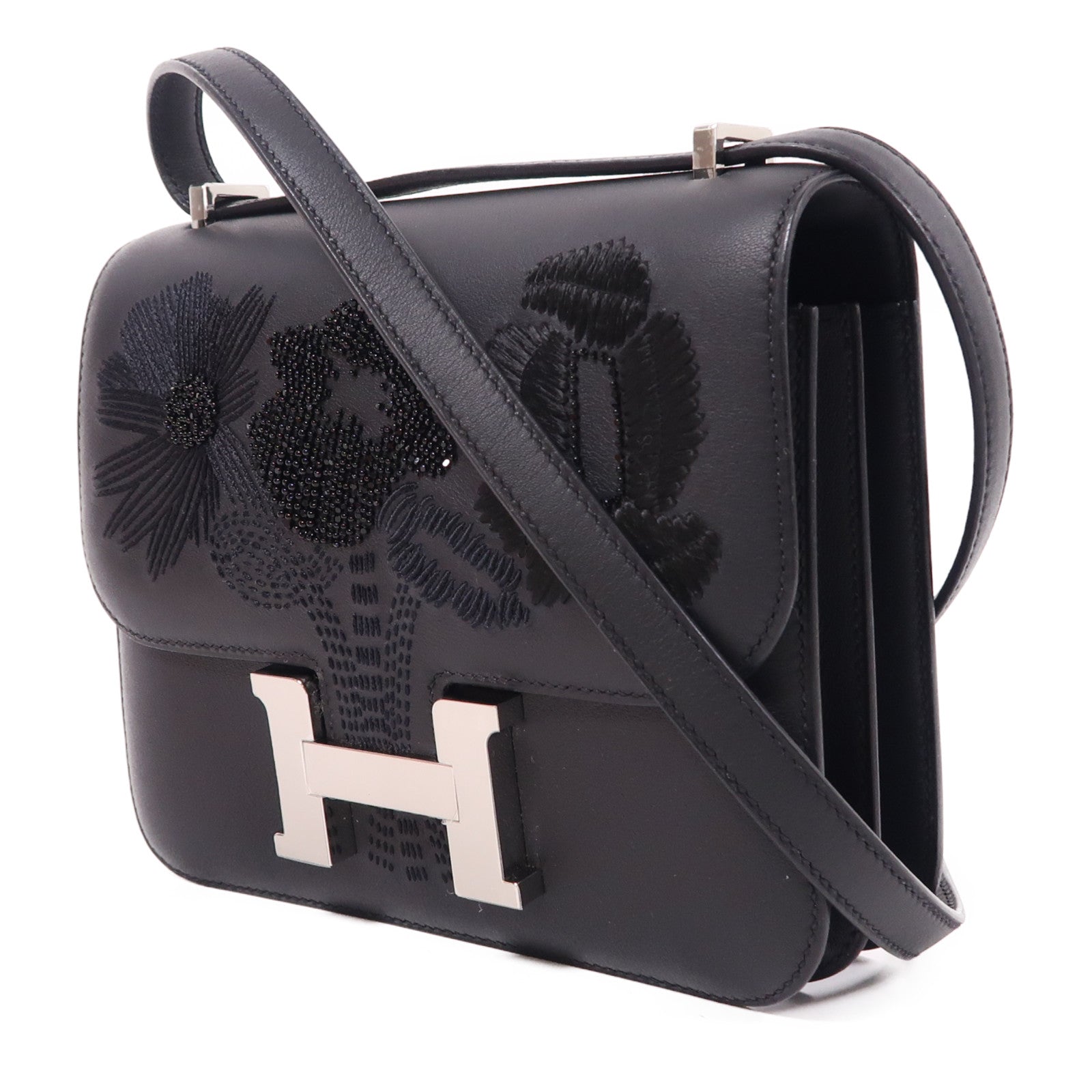 HERMES 【激減優惠】Swift皮革Dancing Flowers銀扣肩背袋