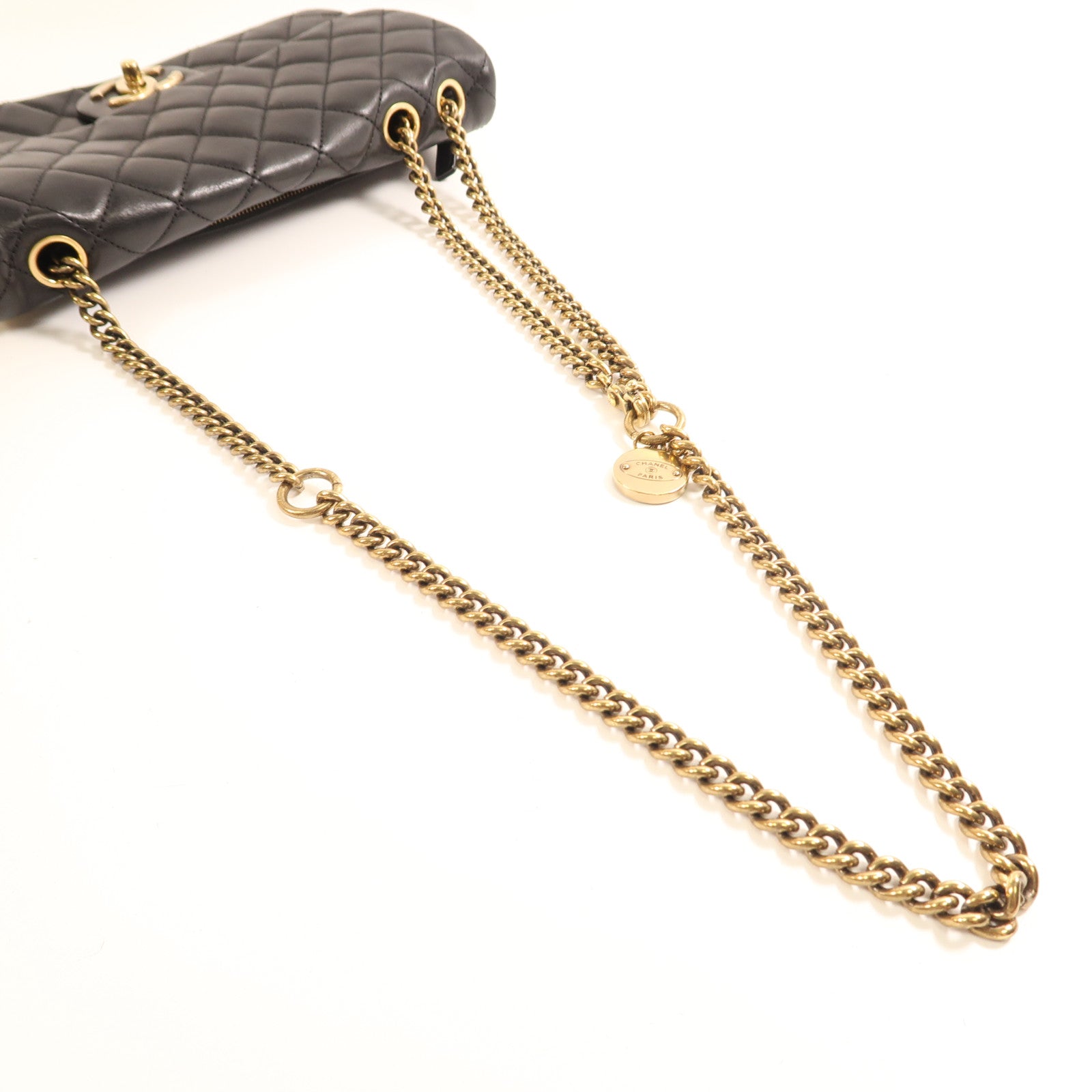 CHANEL 牛皮皮革Chain Shoulder金扣鏈帶肩背袋