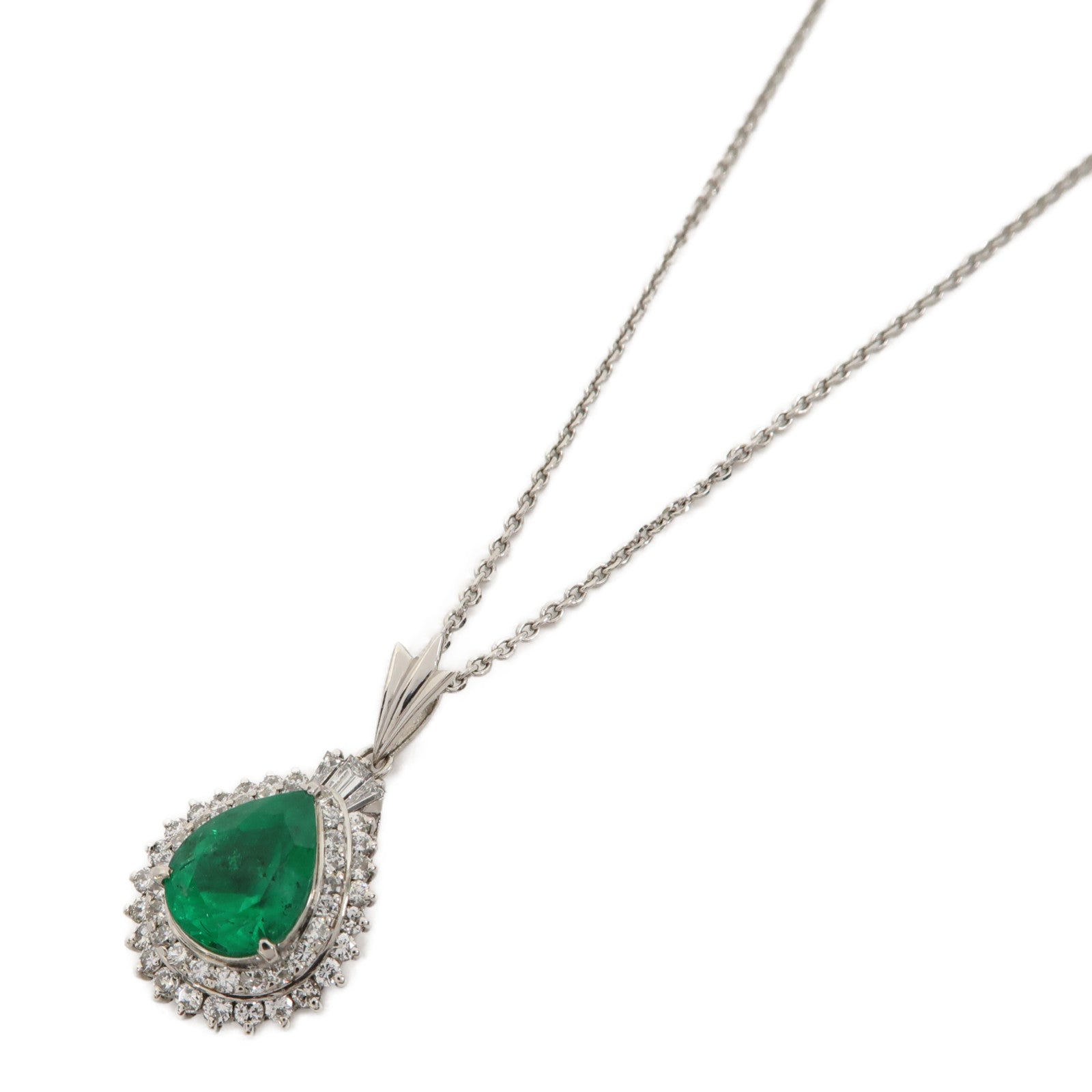 JEWELRY 【激減優惠】PT900/PT850鉑金Emerald Necklace 3.289ct綠寶石/1.18ct鑽石項鍊