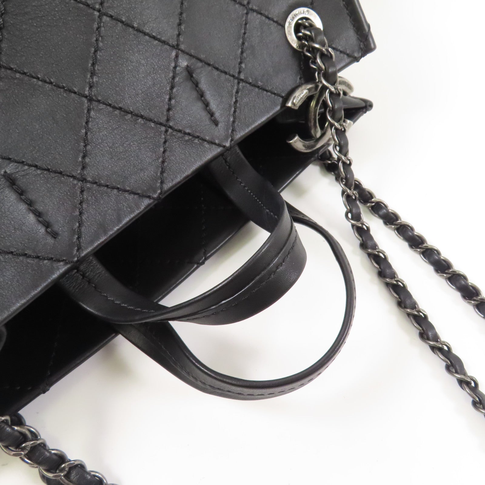 CHANEL 牛皮皮革Chain Shoulder銀扣鏈帶手挽肩背兩用袋