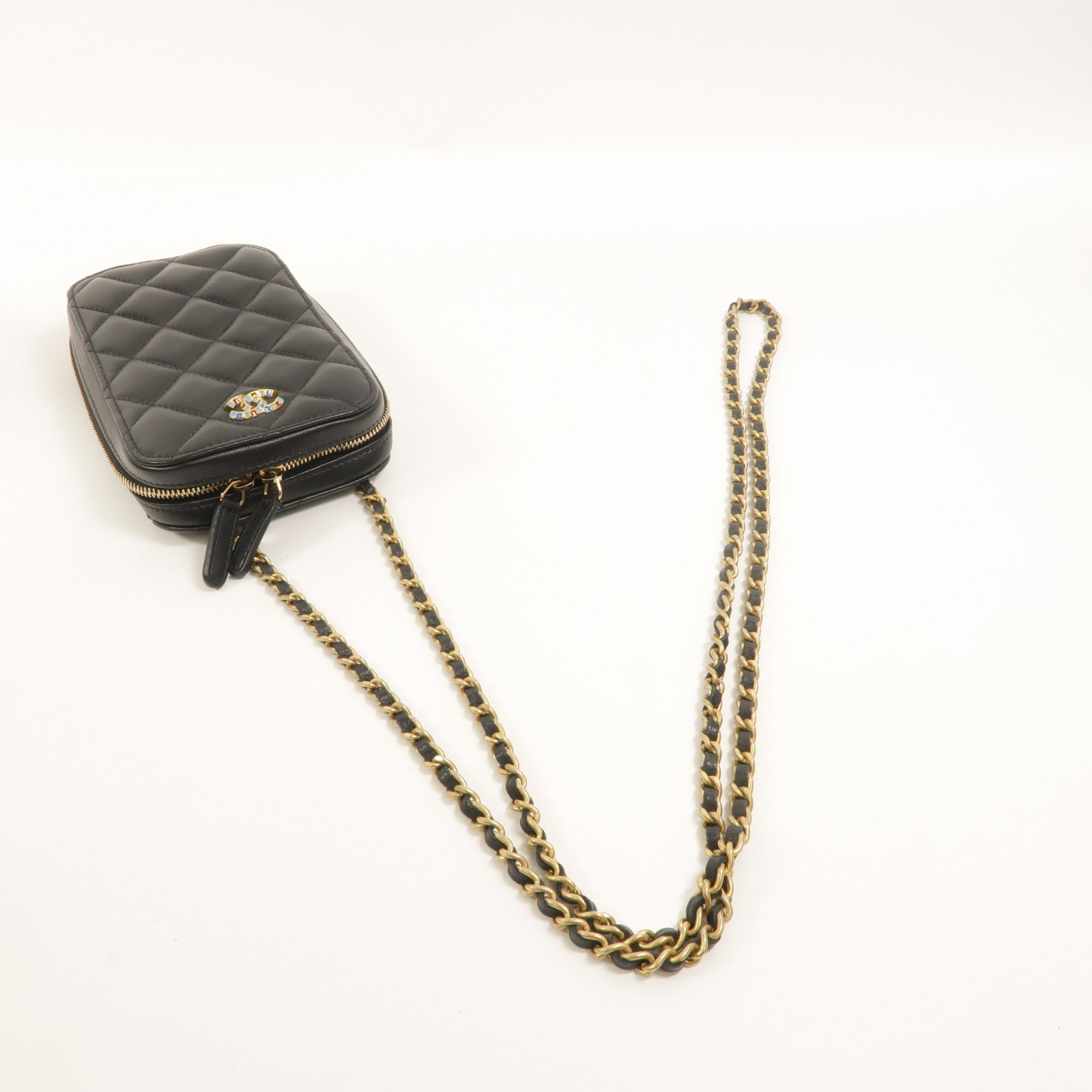 CHANEL 羊皮皮革Phone Bag鏈帶肩背袋